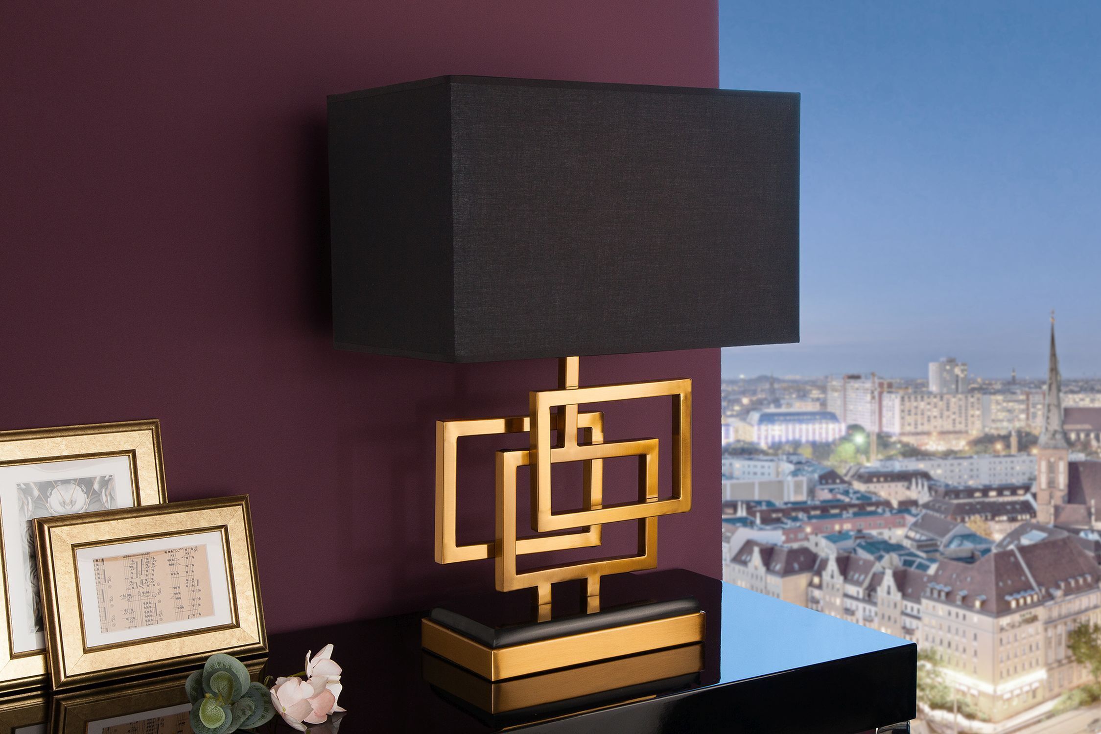 Lampe de table confortable noir or tissu anti-éblouissement E27