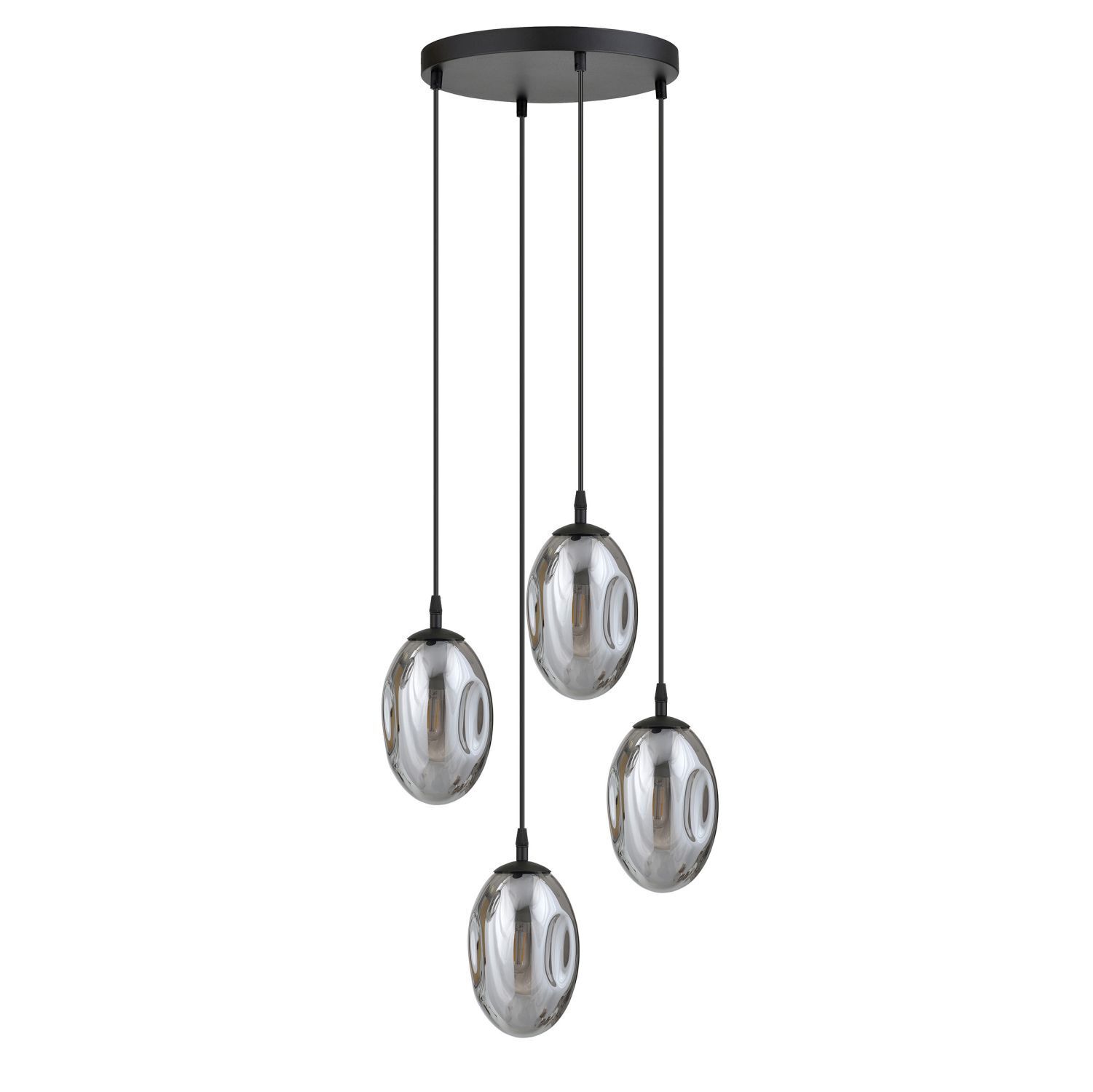 Suspension noir gris 4 flammes E14 verre fumé