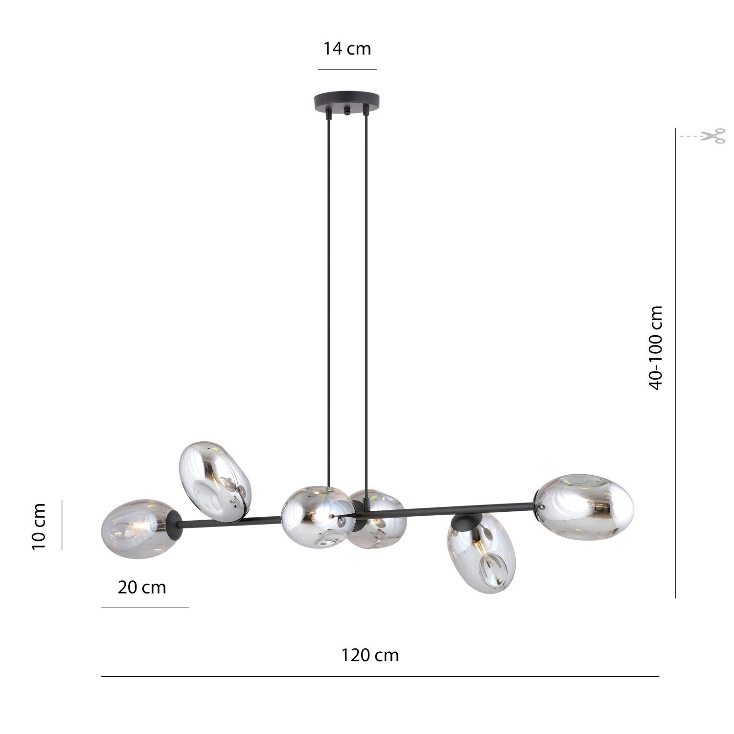 Lampe à suspendre verre fumé réglable 120 cm de long
