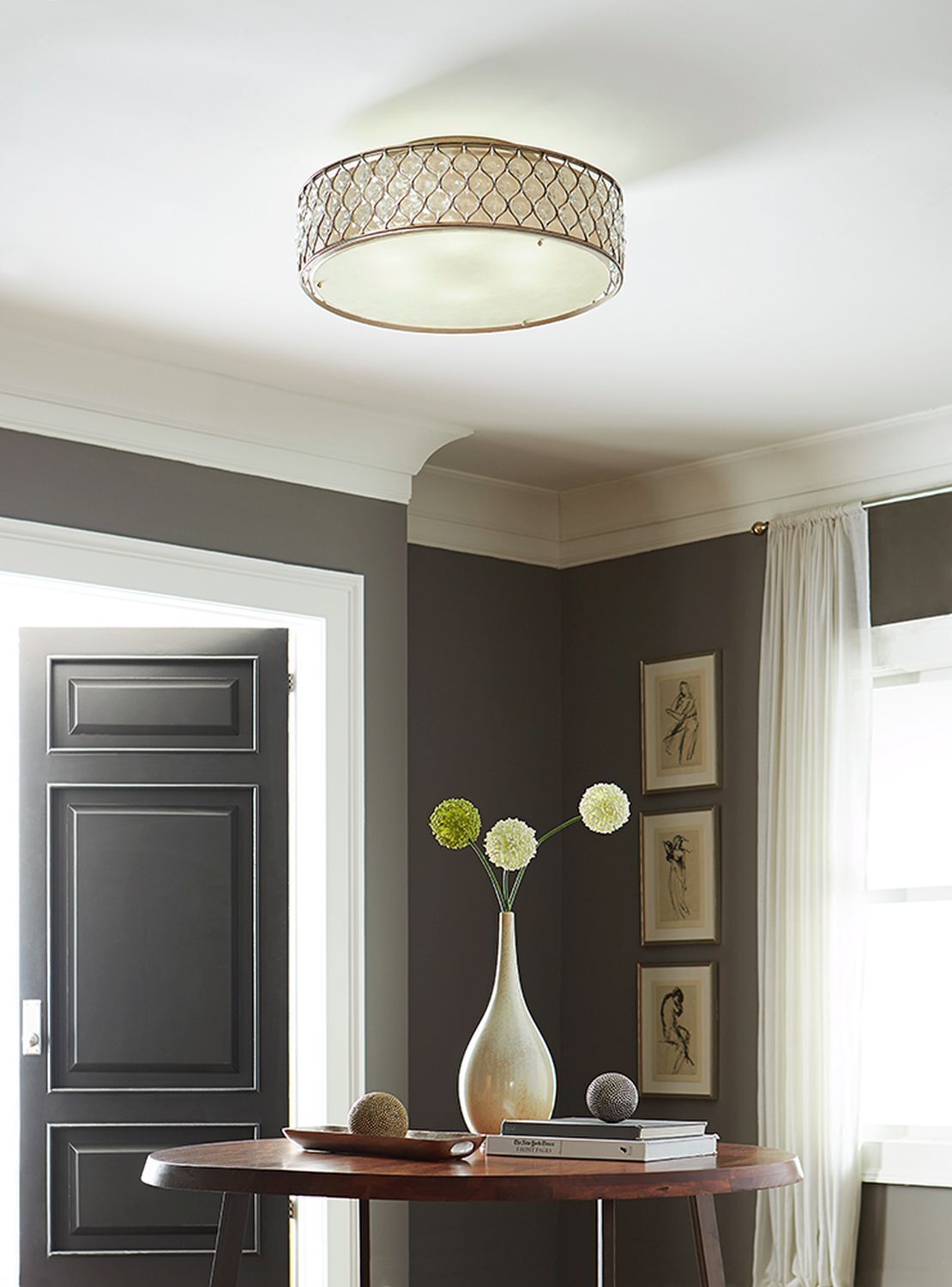 Plafonnier rond 76 cm en métal argenté cristal