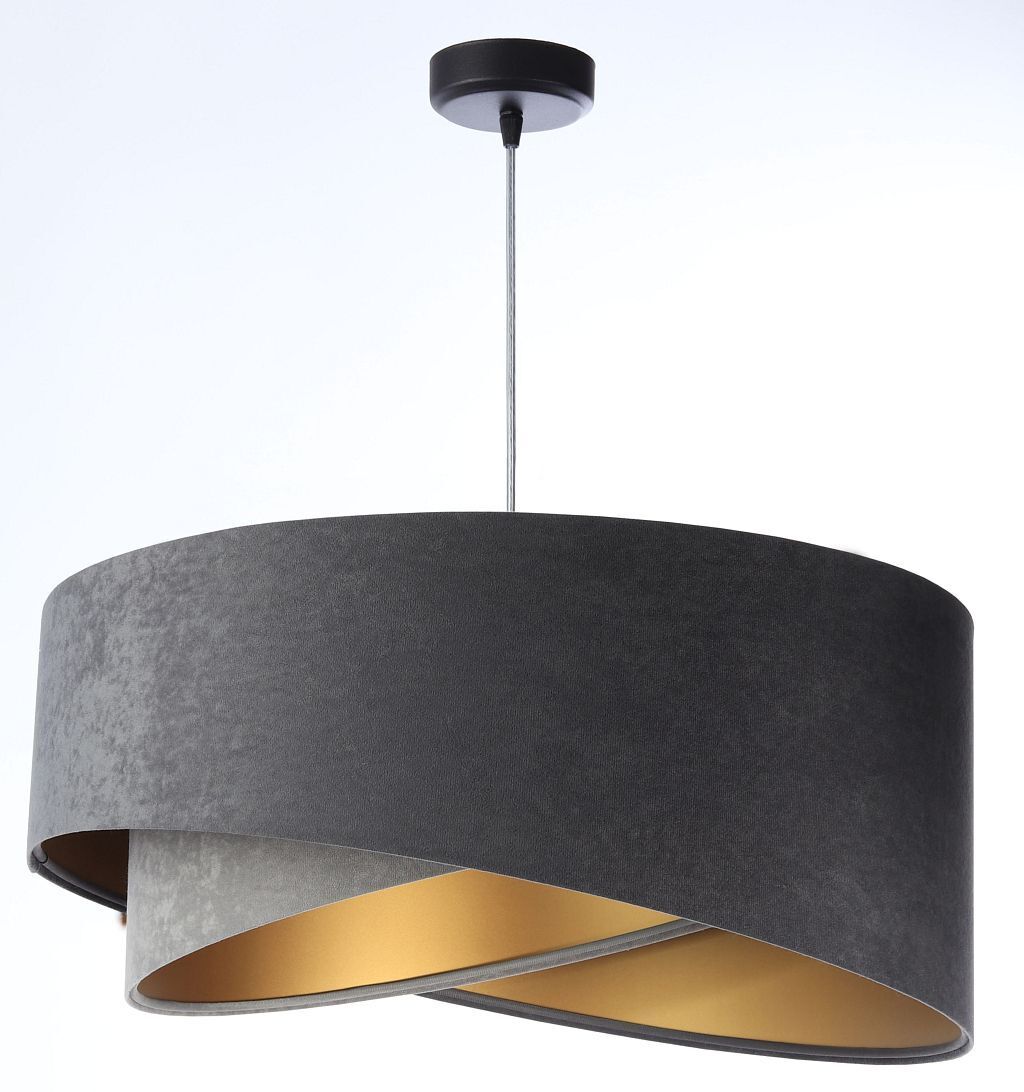 Pendelleuchte rund D: 50 cm Grau Gold E27 Stoffschirm Lampe