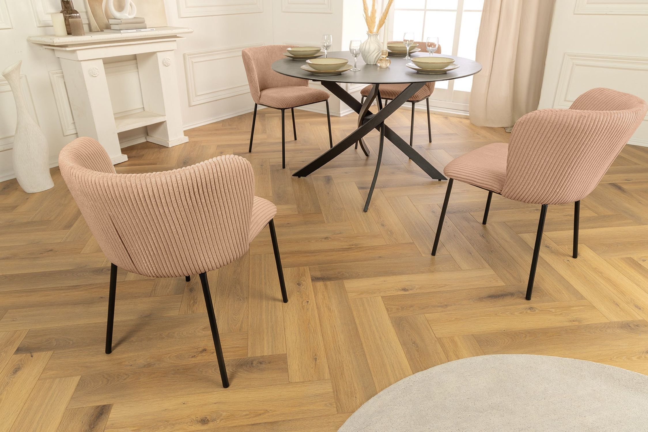 Esszimmerstuhl Cord Metall Rosa Schwarz ohne Armlehne Fußboden, Innenarchitektur, Tabelle, Bodenbeläge, Holz