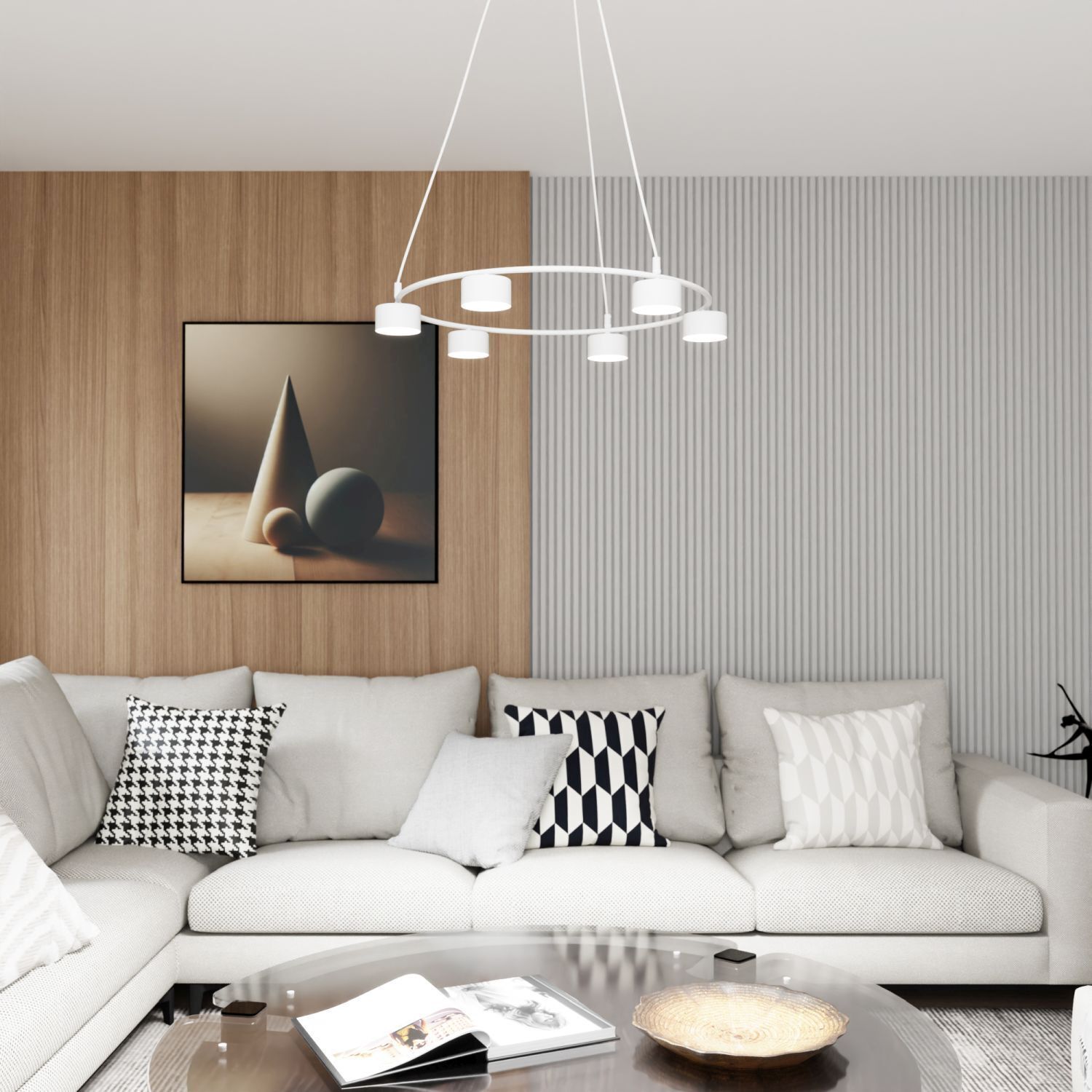 Lampe à suspendre blanche métal accentué L:64 cm GX53 6-flmg