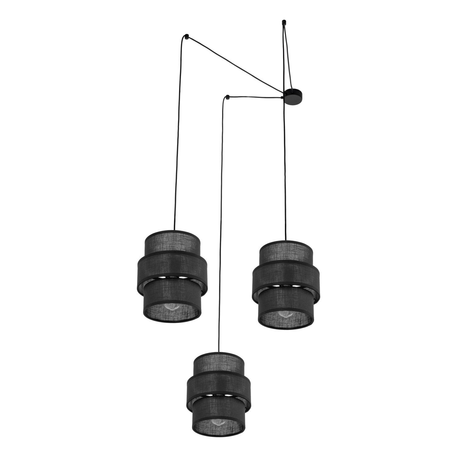 Pendelleuchte Schwarz Stoff XXL B: max. 4 m 3-flammig E27 Lampe