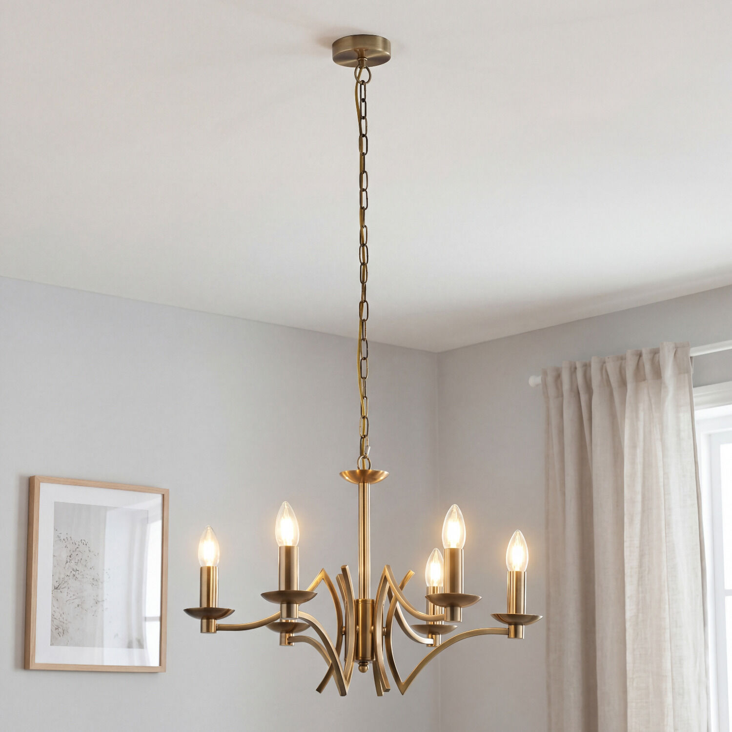 Chandelier, Hängeleuchte, Gold, Kette, 5-Lampen