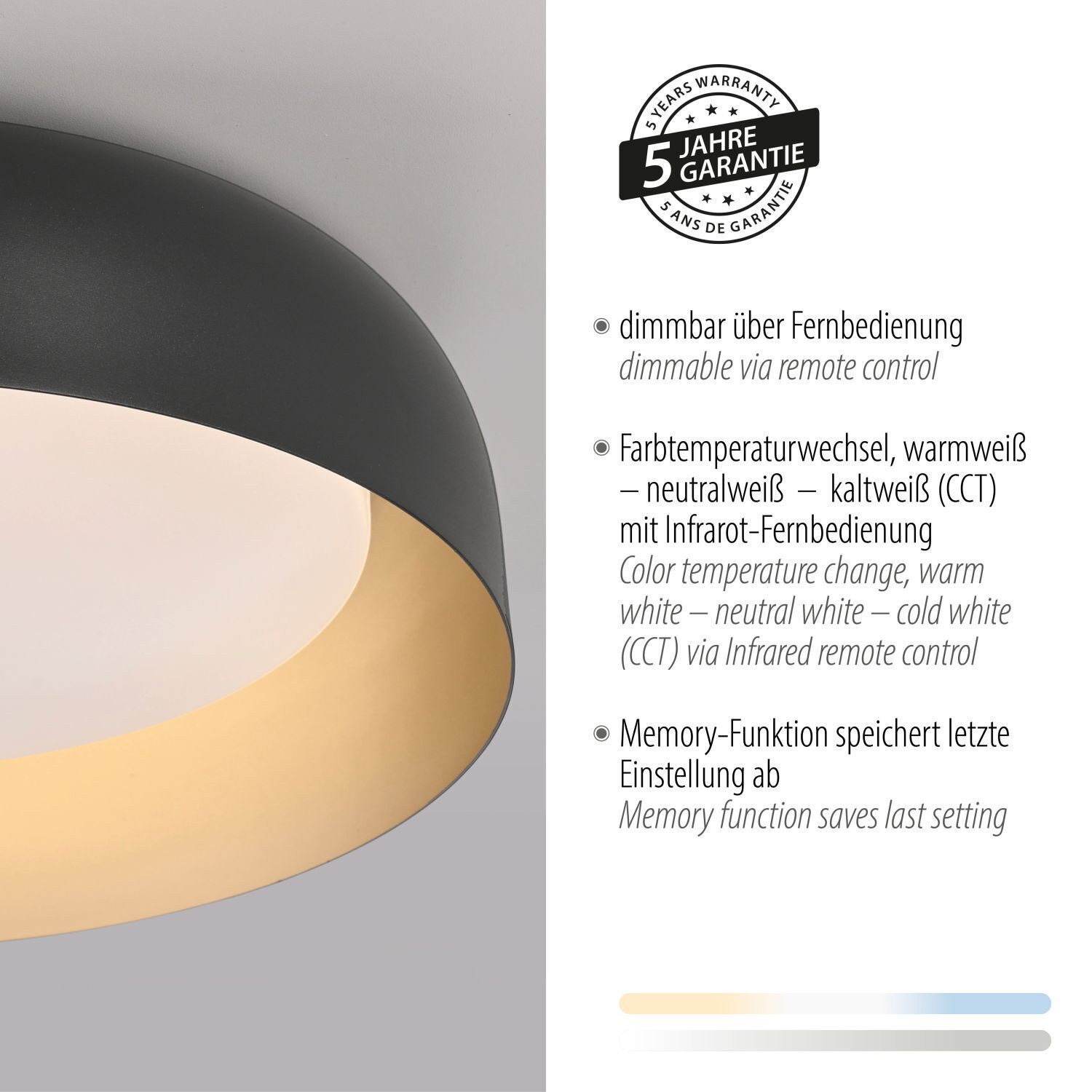 Dimmbare LED Deckenlampe Schwarz Gold Ø40 cm 2850 lm Deckenleuchte