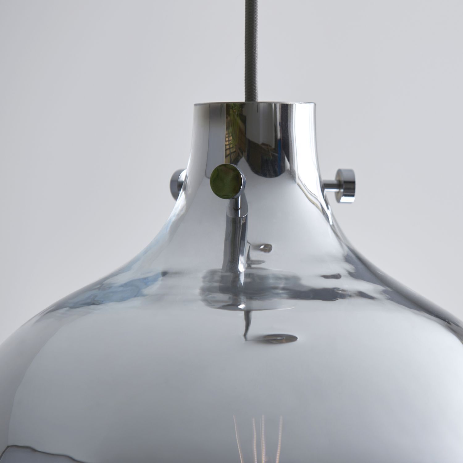 Lampe à suspendre verre fumé métal Ø 32 cm chrome gris miroir E27