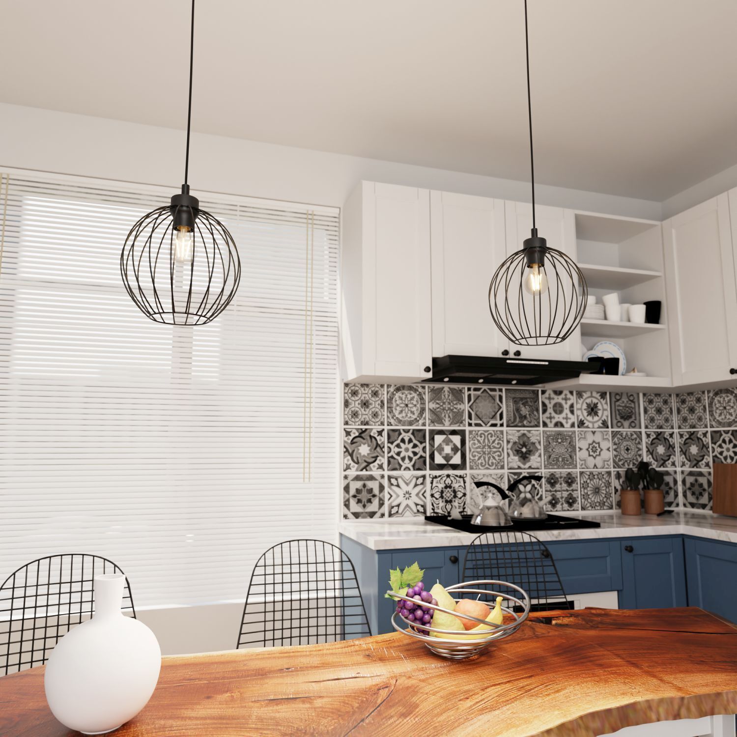 Lampe à suspendre ronde noire métal E27 Ø24 cm Abat-jour filaire Innenarchitektur, Esszimmer, Esstisch, Küche, Leuchte