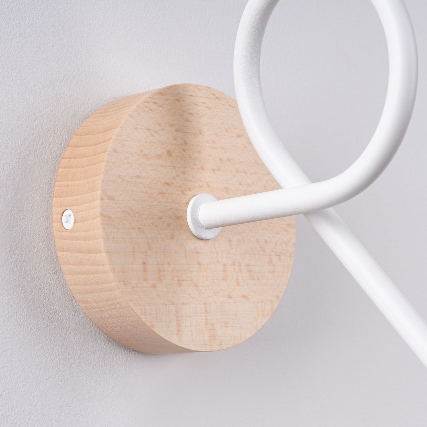 Wandhalter, Holzbasis, Metallarm, Weiß, Rundwandhalter