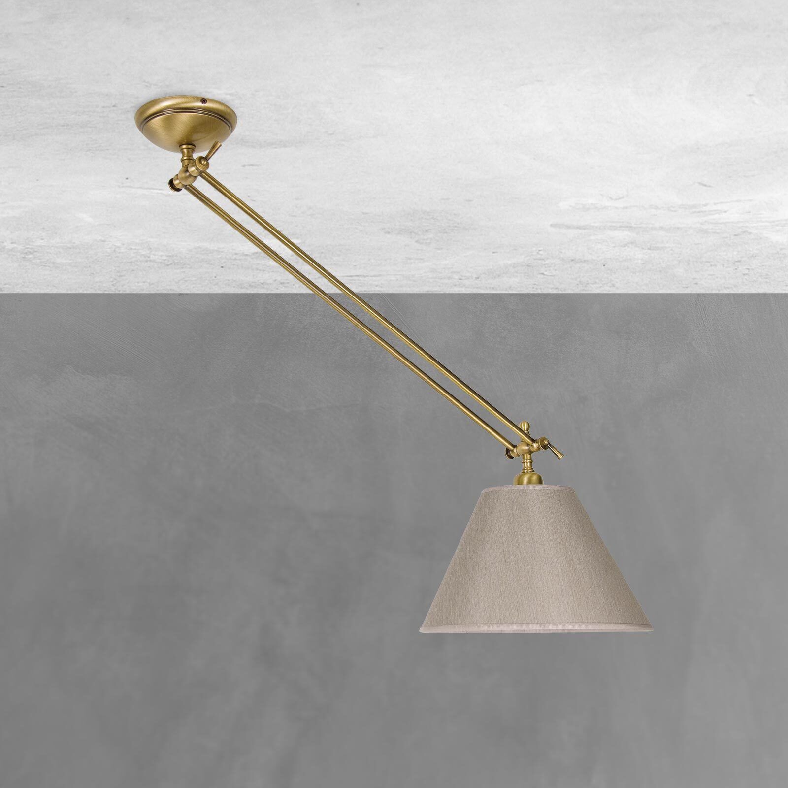 Plafonnier réglable laiton tissu en bronze beige E27