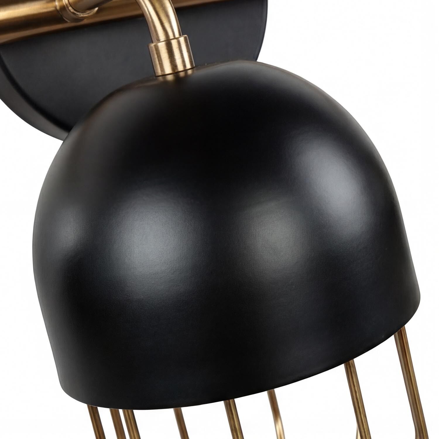 wandleuchte-wandlampe-4-flammig-metall-schwarz-messing-04 lampe, hängelampe, schwarzer schirm, goldene stangen, industriell