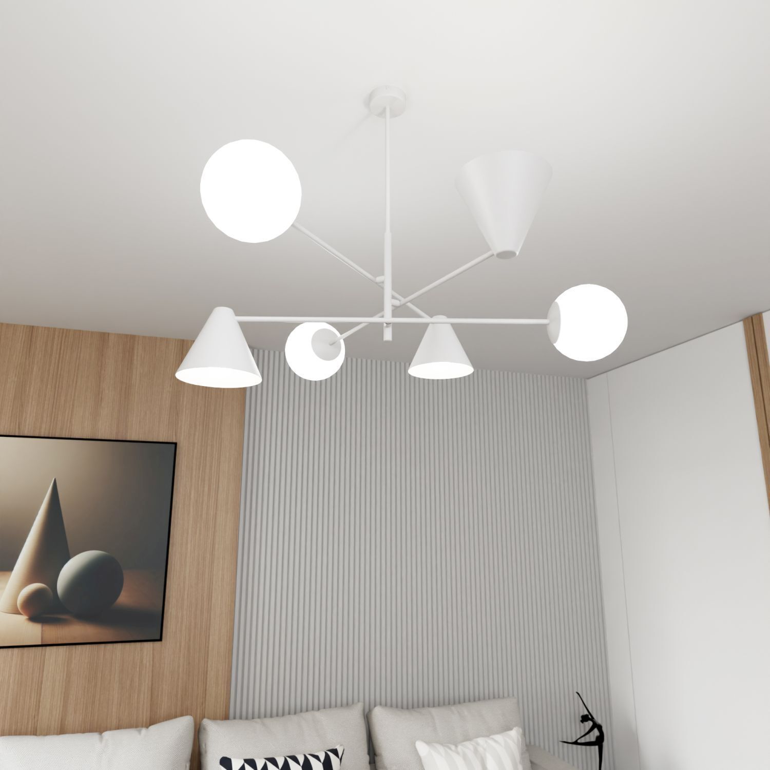 Lampe de plafond verre métal E14 L:86 cm blanc 6-flmg Moderne