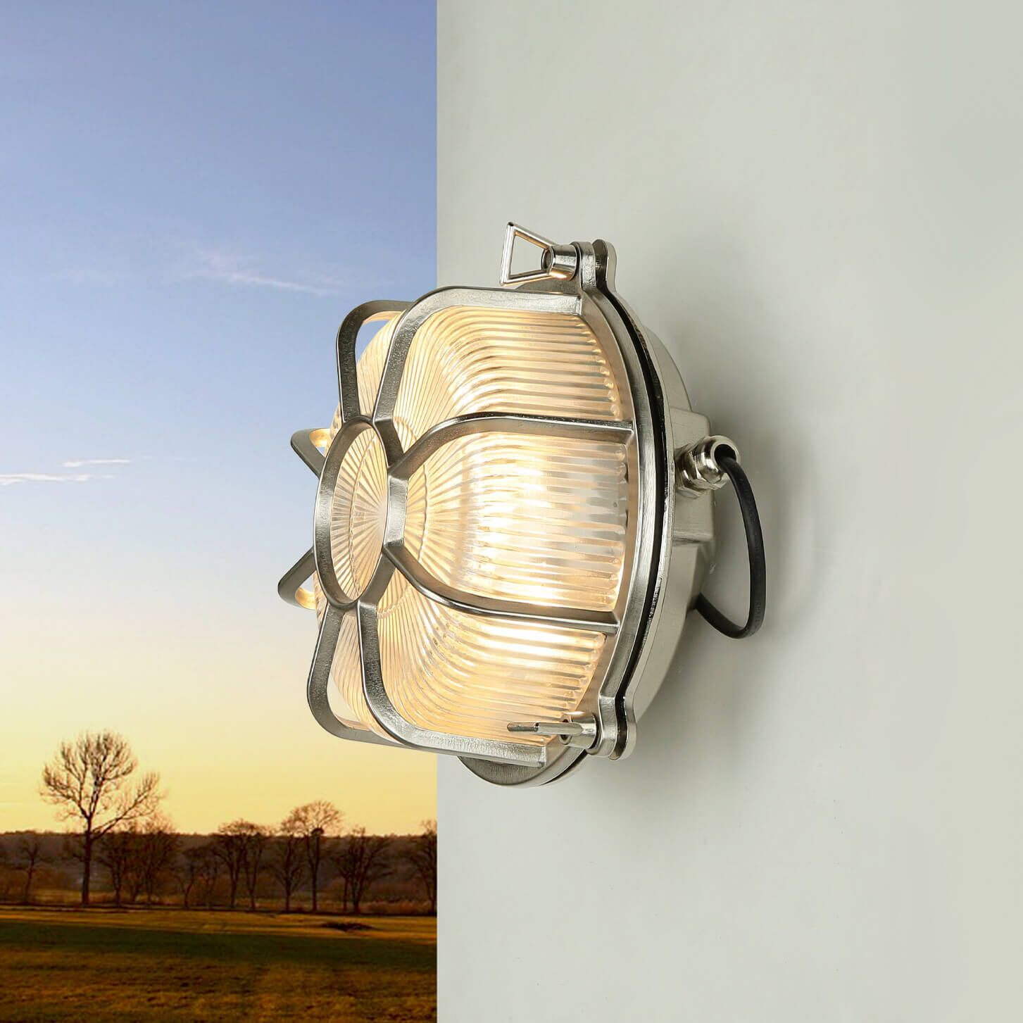 Lampe d'extérieur Mur Maritim Laiton véritable Verre strié E27