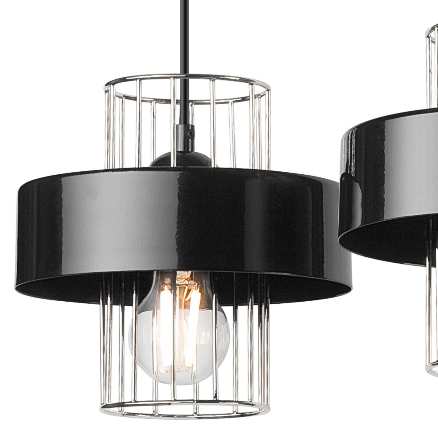 Suspension 3 flammes Moderne Noir Chrome E27 Métal