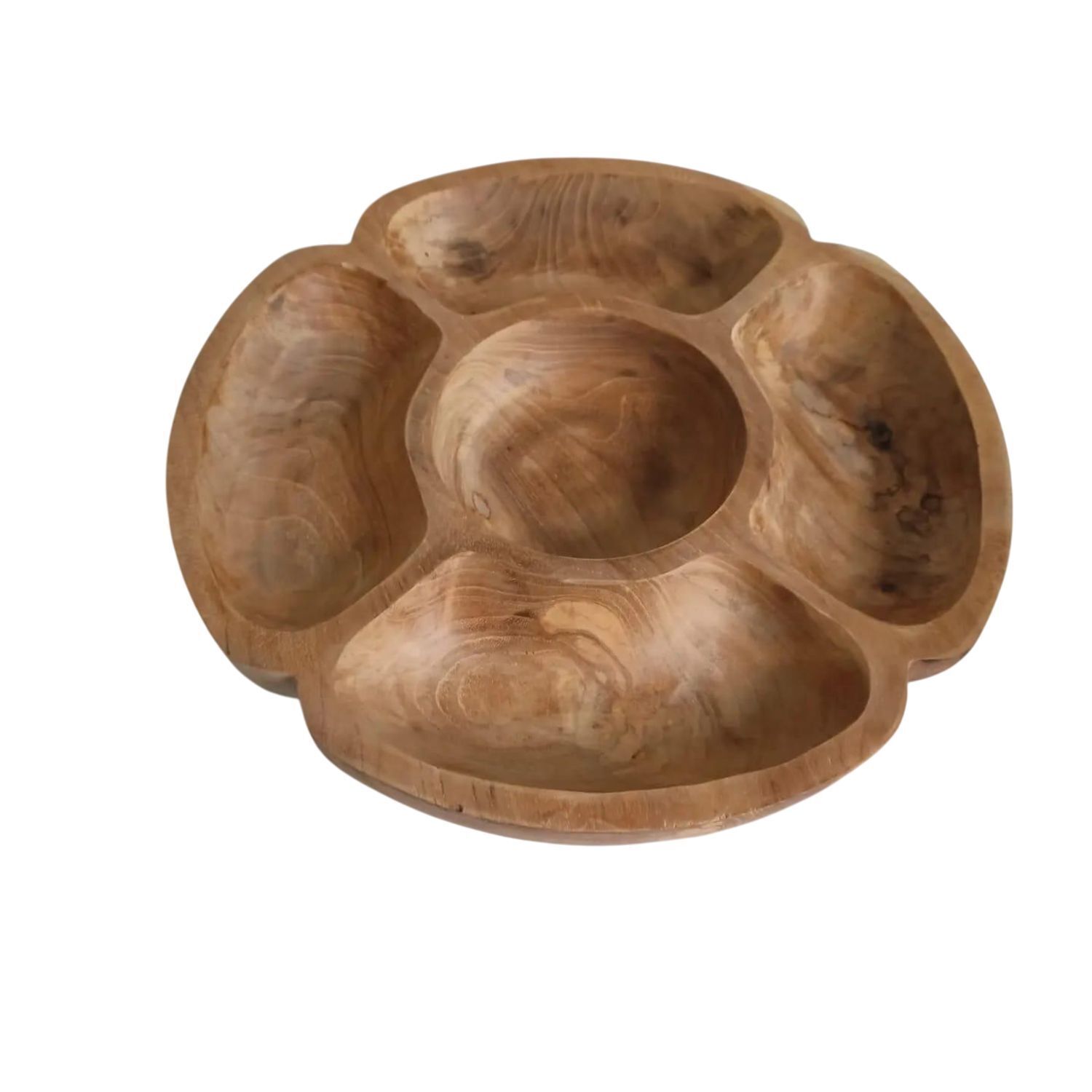 Coupe à goûter en bois de teck L : 40 cm 5 compartiments Unique travail manuel Rauchrohr