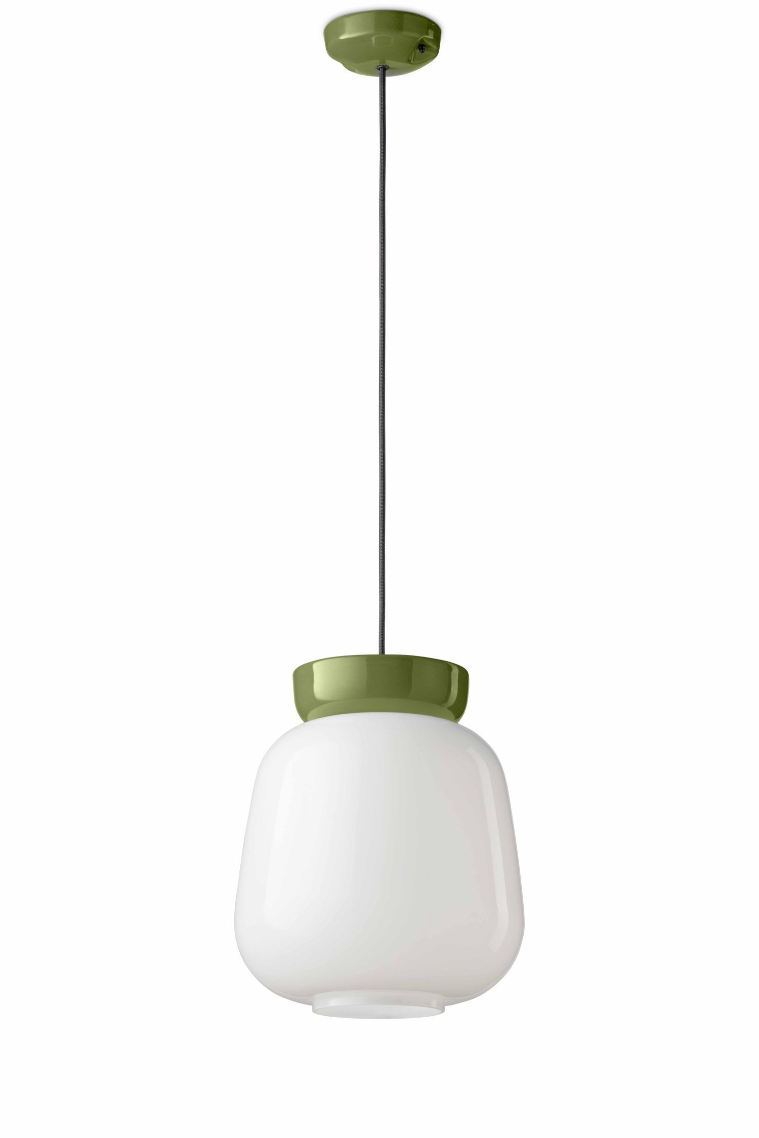 Lampe à suspendre céramique verre rond D : 29 cm blanc vert