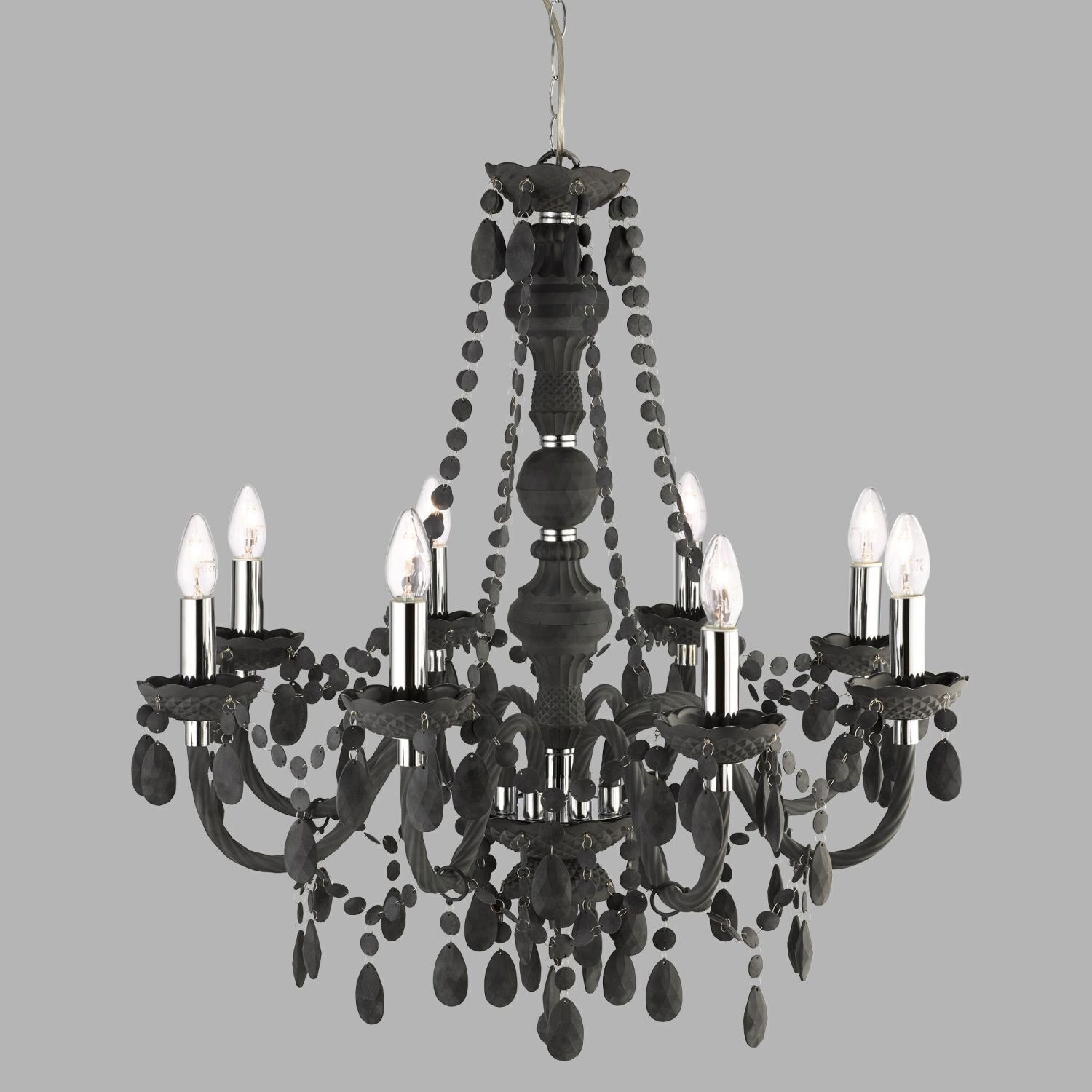 Kronleuchter Grau Ø 74 cm Glas Kristall 8x E14 Leuchter, Lampe