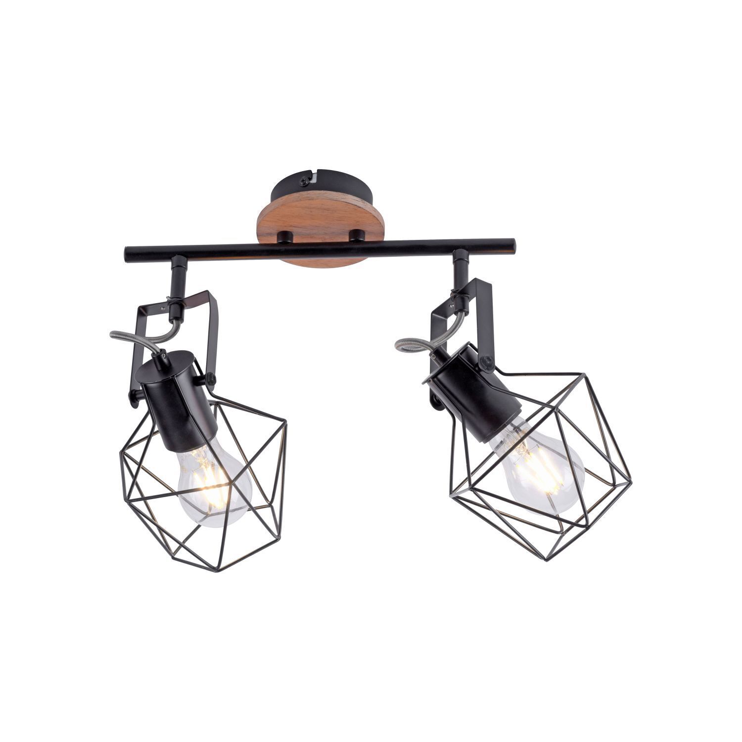 Spot de plafond flexible bois métal noir E27 Vintage