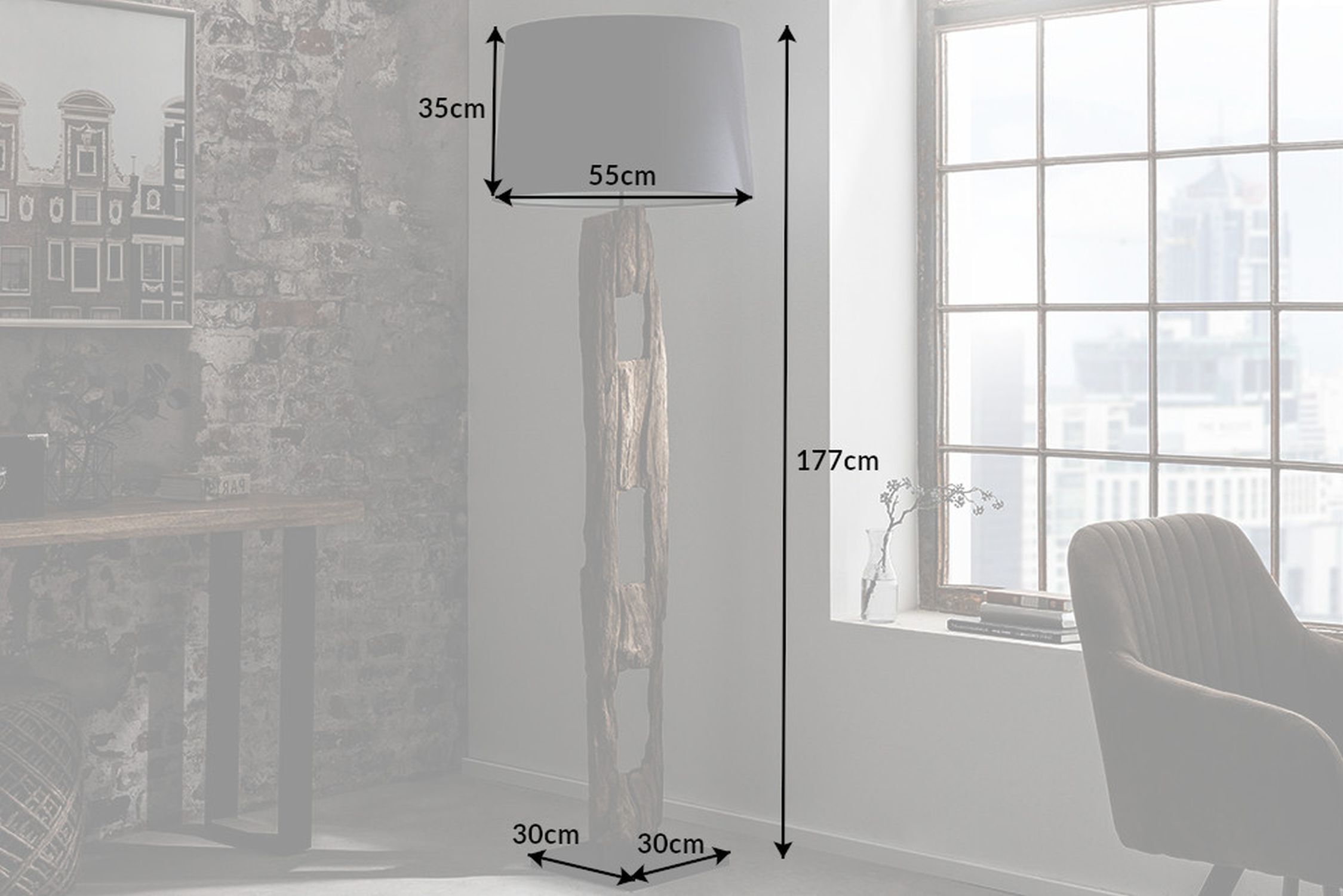 Lampadaire Tissu Bois 177cm de haut faible éblouissement en noir