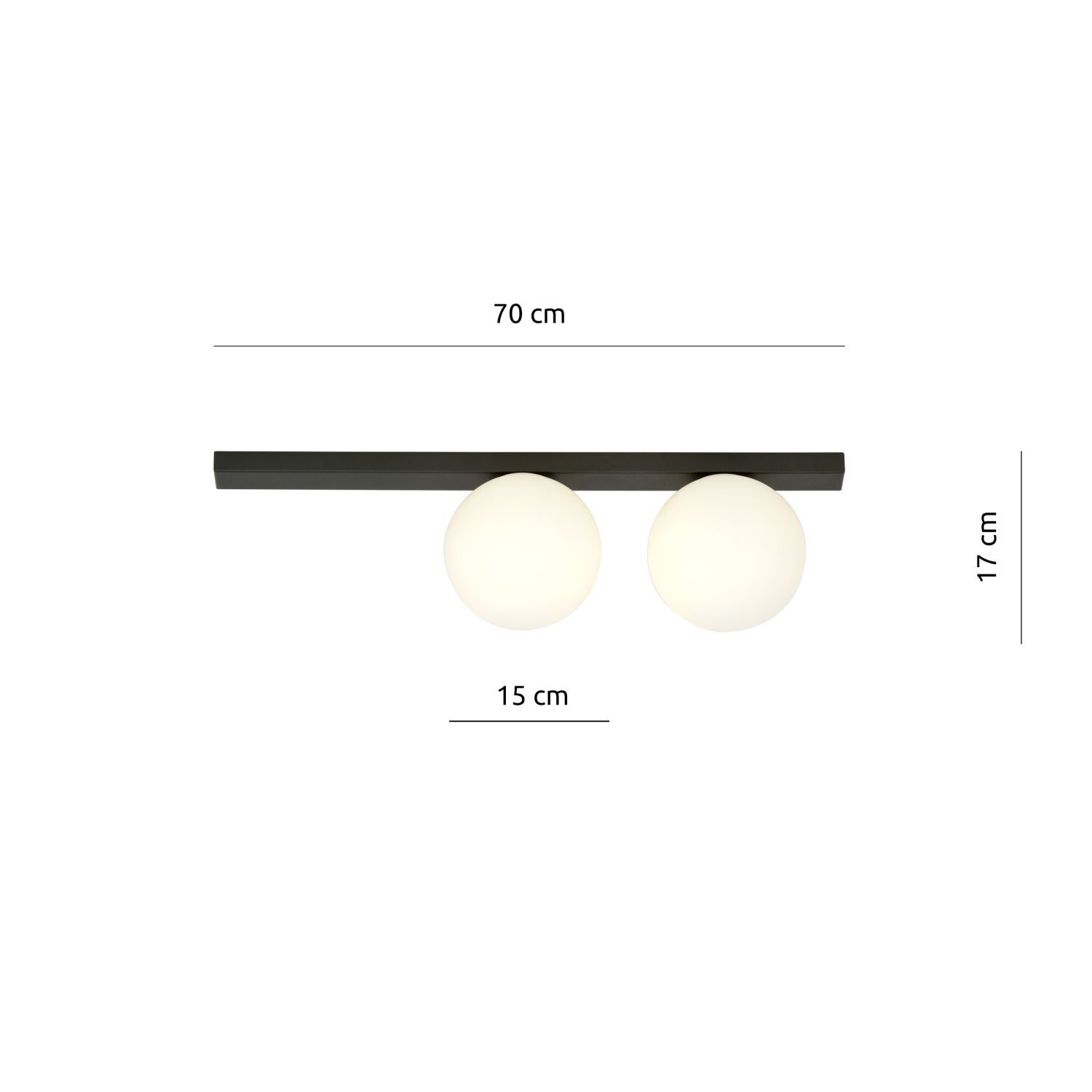 Plafonnier verre métal L : 60 cm noir blanc 2x E14