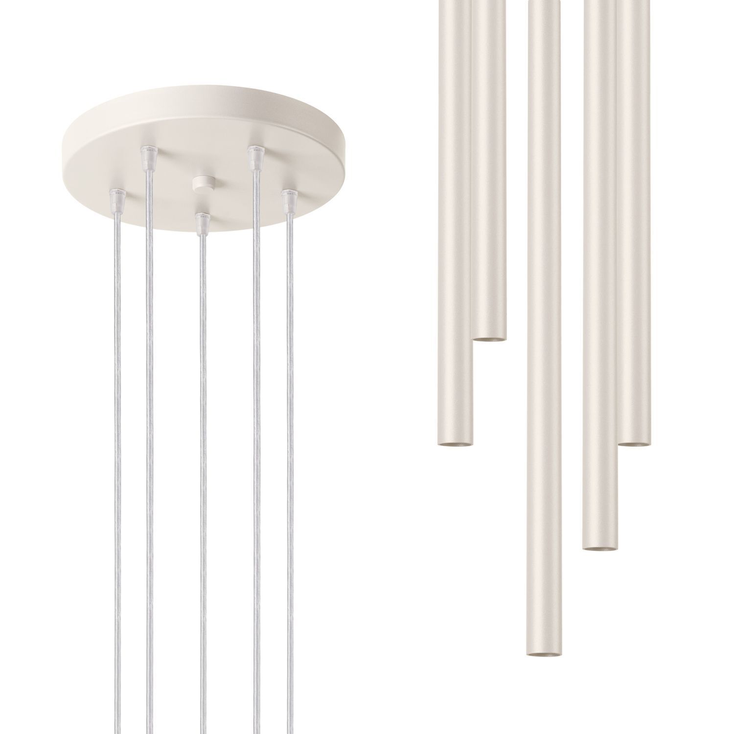 Runde Hängelampe Beige Stahl G9 L:25 cm akzentuiert Deckenpendelleuchte, Pendelleuchte, Metallstangen, Beige, Mehrfachpendel
