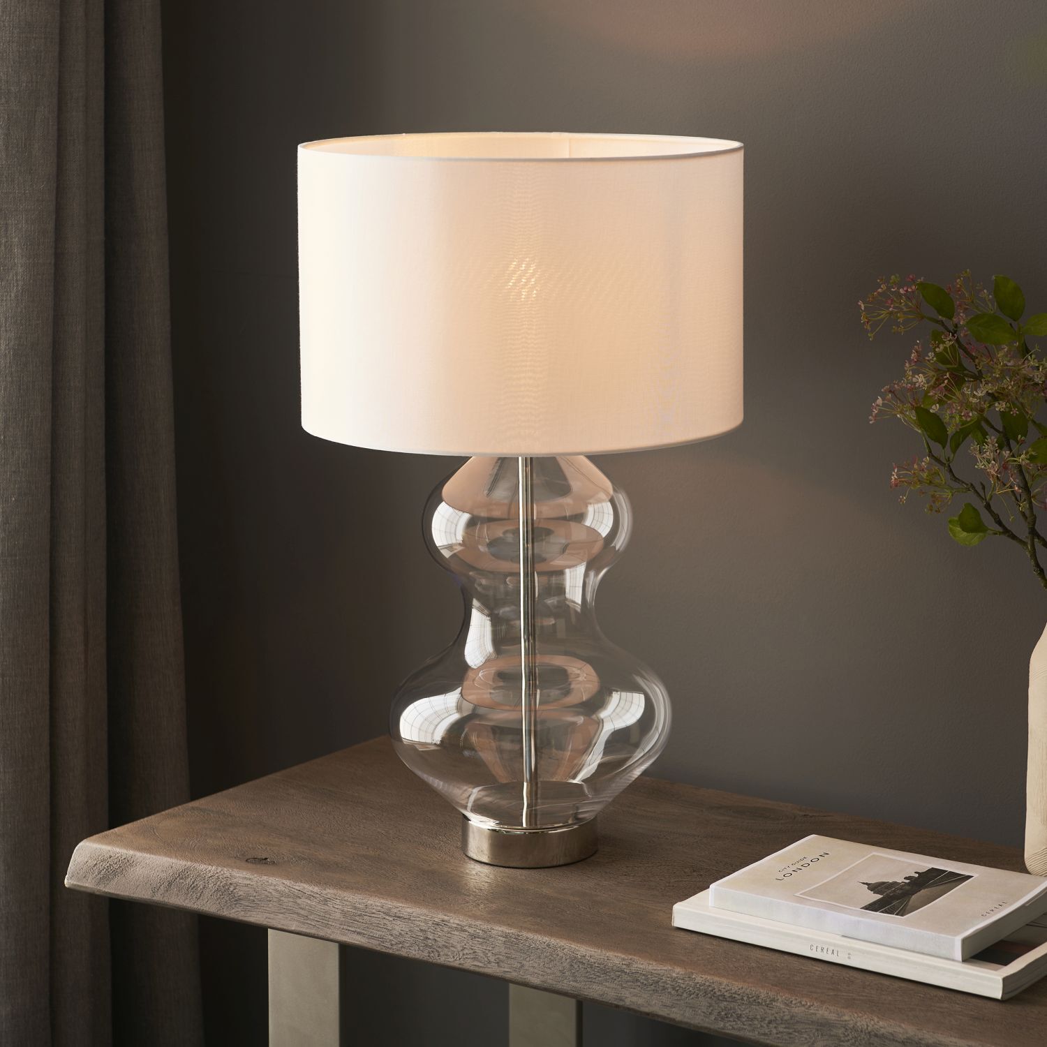 Lampe de table Touch Dimmer 57,8 cm pied en verre E27 blanc laiton