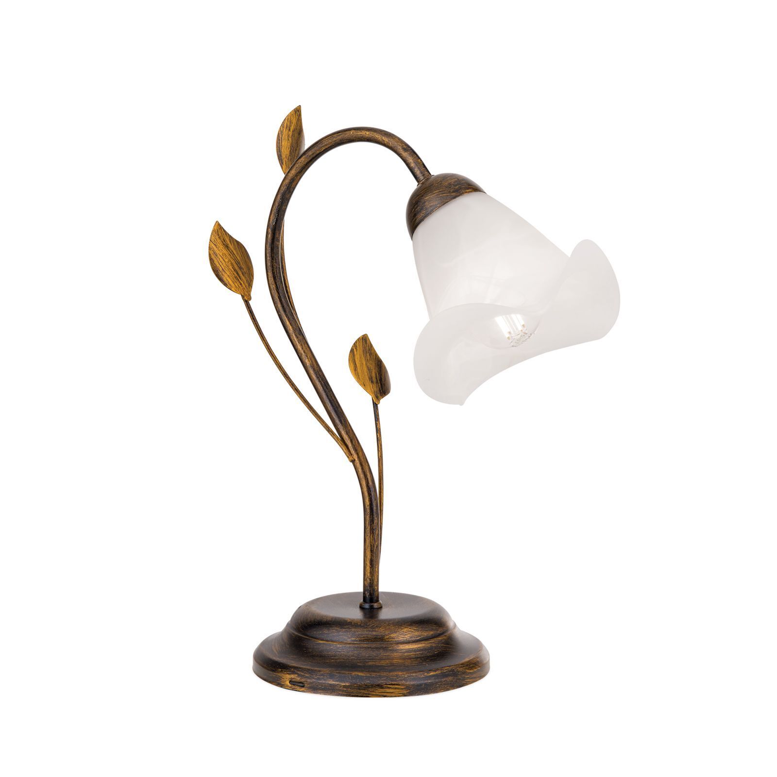 Tischlampe, Metallstruktur, Blattdesign, Glasschirm, E27 Fassung