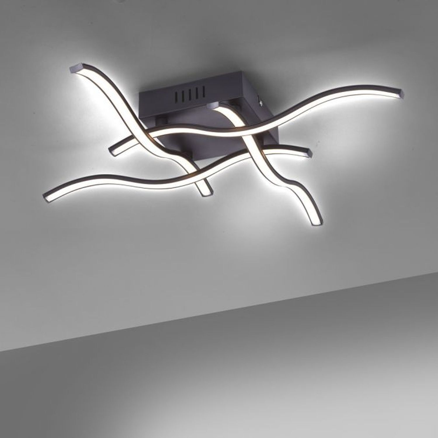 Plafonnier LED Vagues Métal Noir L:55 cm 3000 K