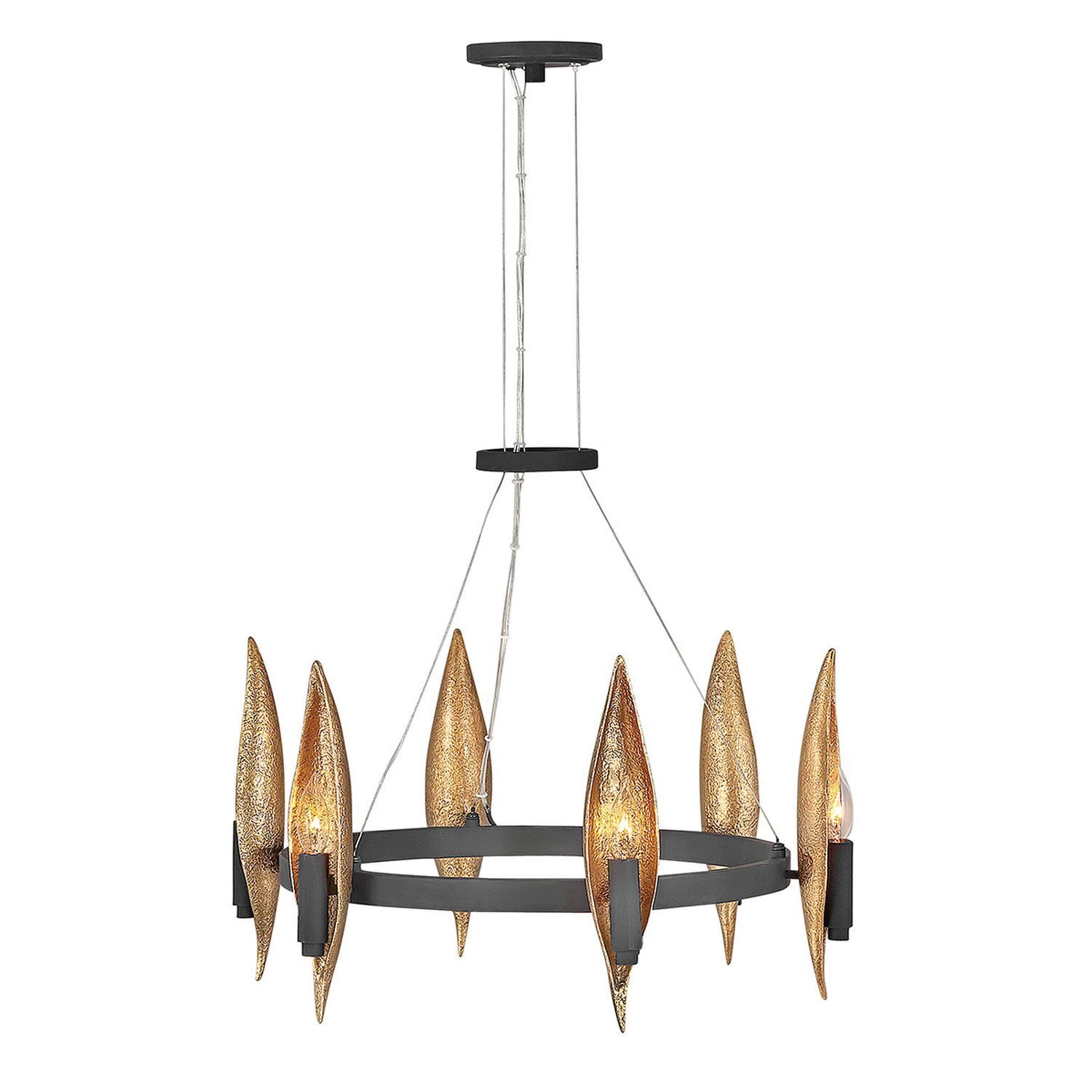 Lustre métal Ø 61 cm Anneau H : max. 316,9 cm Noir Or