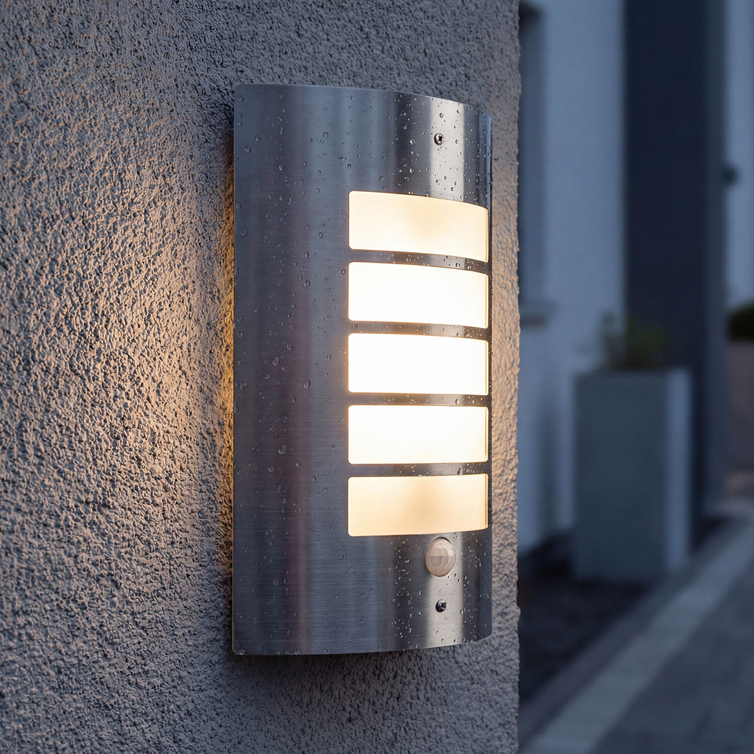 Wandleuchte Bewegungsmelder Edelstahl IP44 wetterfest Außenlampe, Wandlampe, LED-Lampe, Stahl, wasserdicht