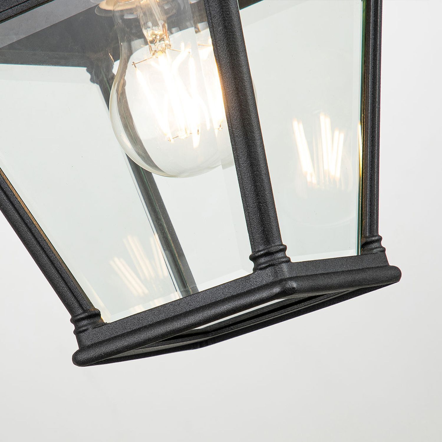 Außenwandleuchte Schwarz H: 33,4 cm IP44 Vintage Design Lampen, Glass, Metallrahmen, Hängelampe, Edison-Glühbirne