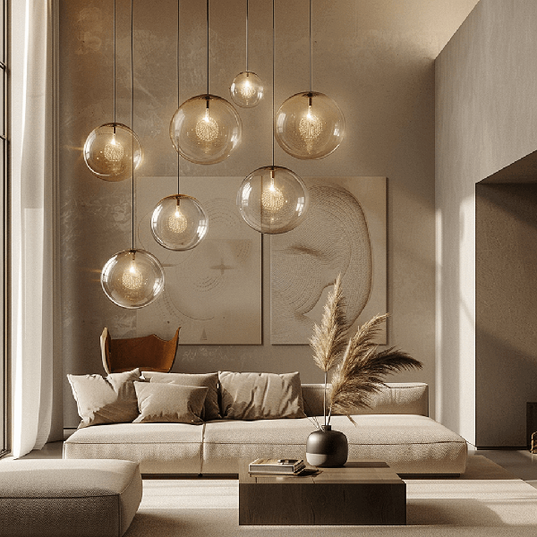 Wohnzimmer, Kugelleuchte, Wohnambiente, Sofa, Deko