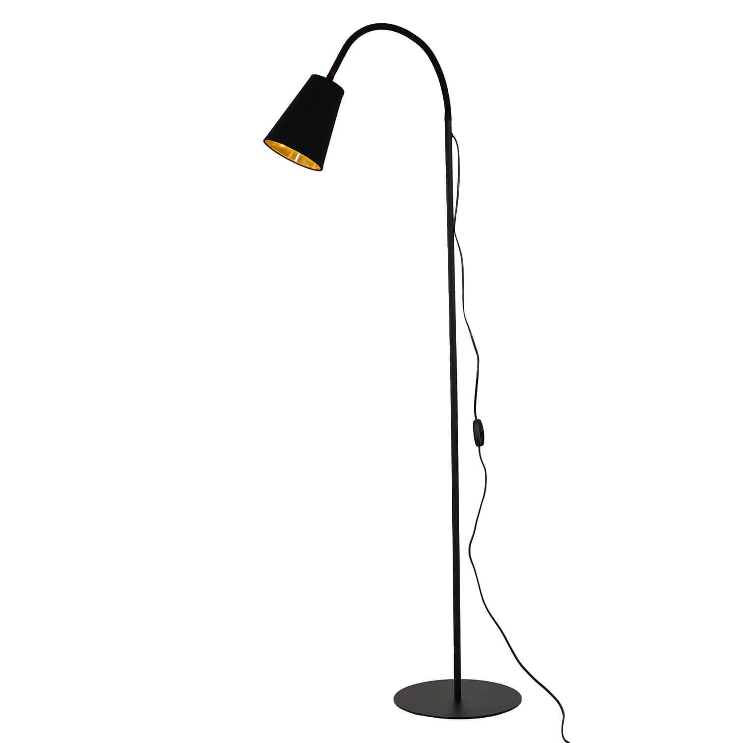 Lampadaire métal flexible 145 cm E27 noir or