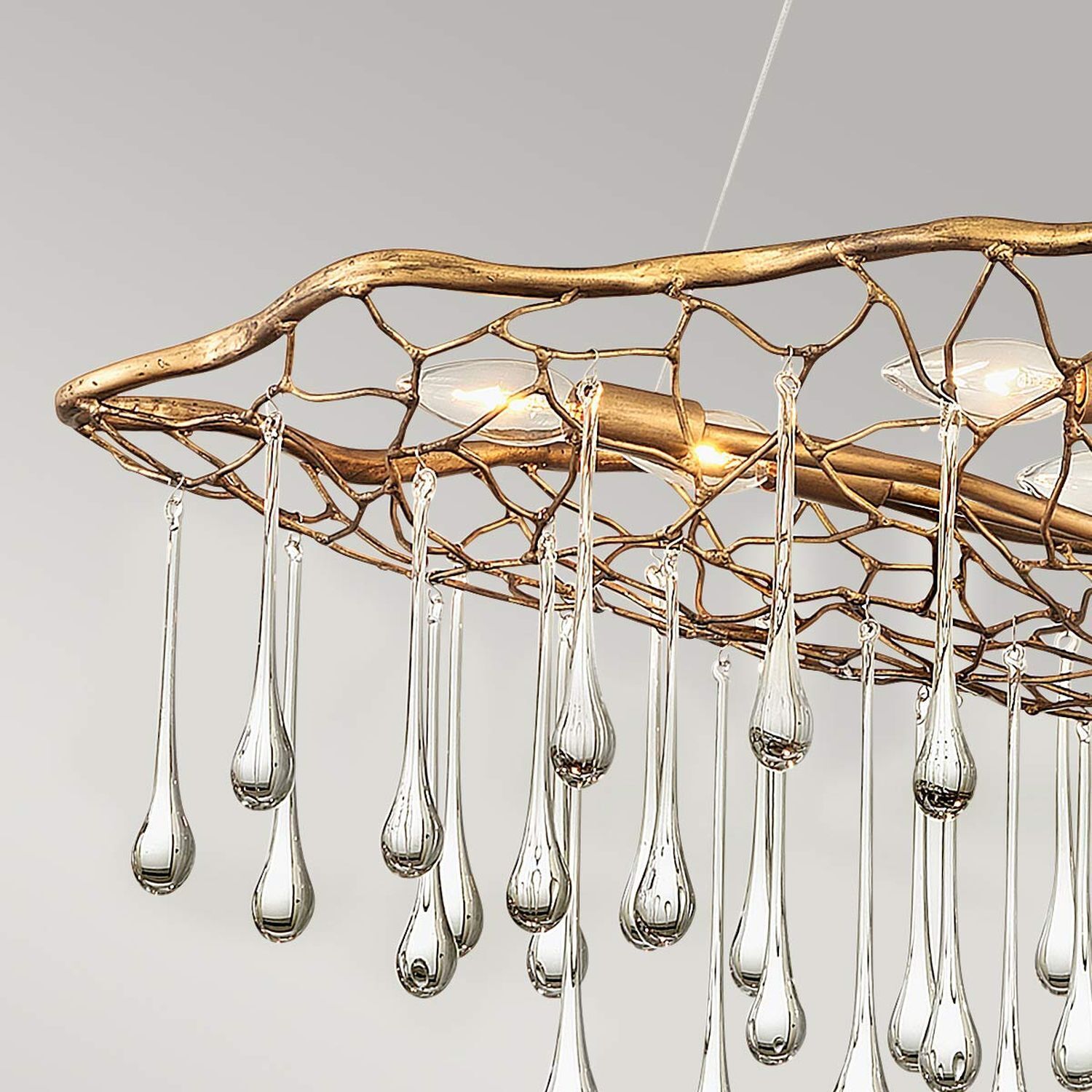 Lampe à suspendre cristal métal 106,7 cm de long en or 8x E14