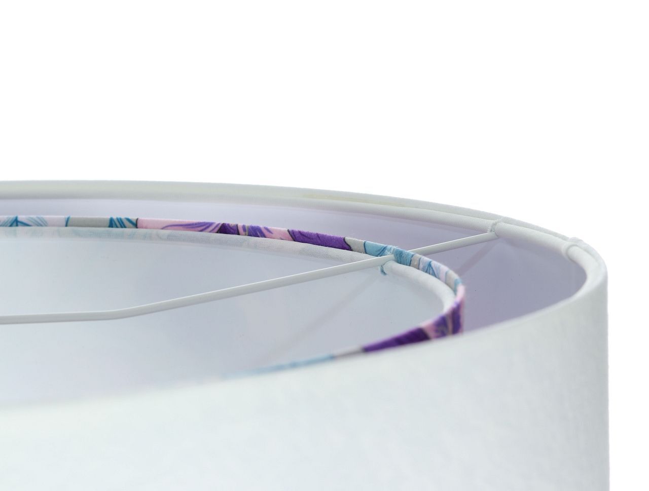 Suspension Blanc Violet Fleurs Print E27 rond Ø 50 cm Tissu Lampe, Lampenschirm