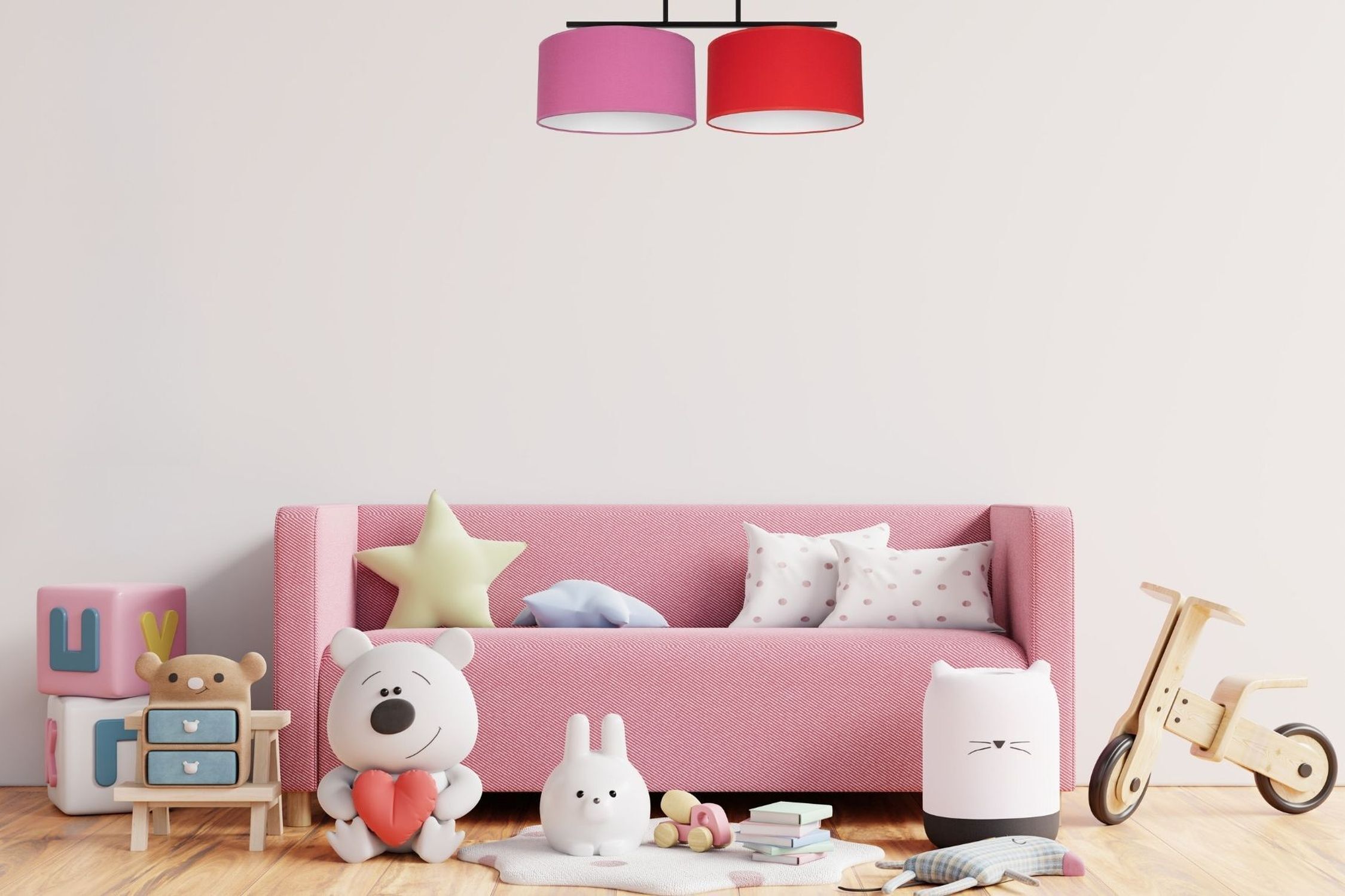 Gemütliche Deckenlampe Stoff Rosa Rot E27 L:70 cm kinderschlafzimmer, wohnzimmer, spielzeug, pink, lampe
