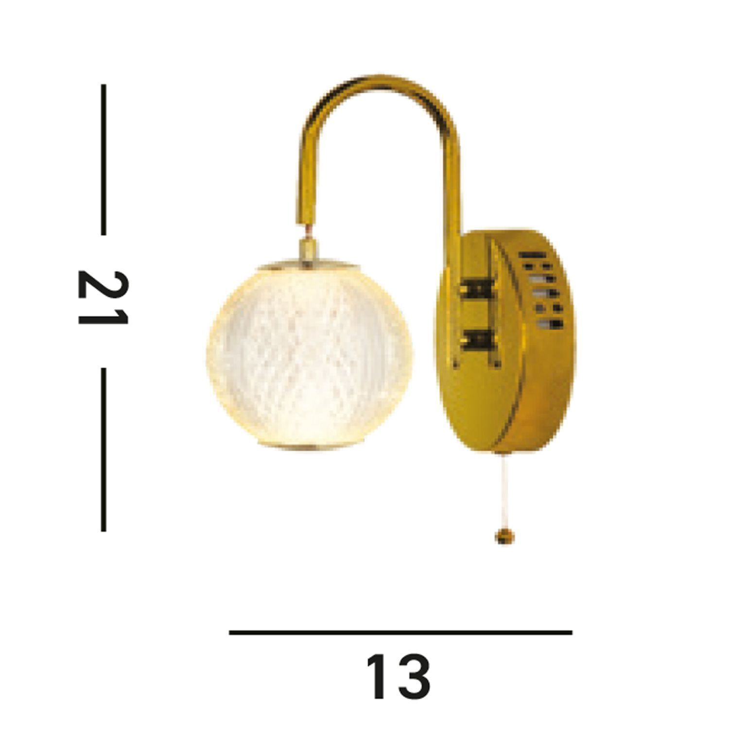 Applique LED en laiton métal 430 lm avec interrupteur à tirette