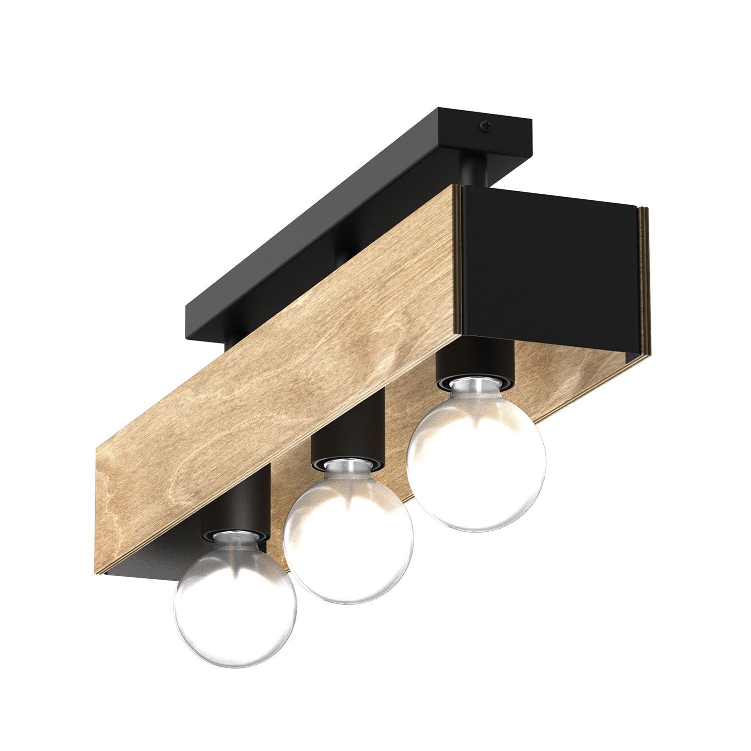 Plafonnier bois métal E27 noir nature cosy