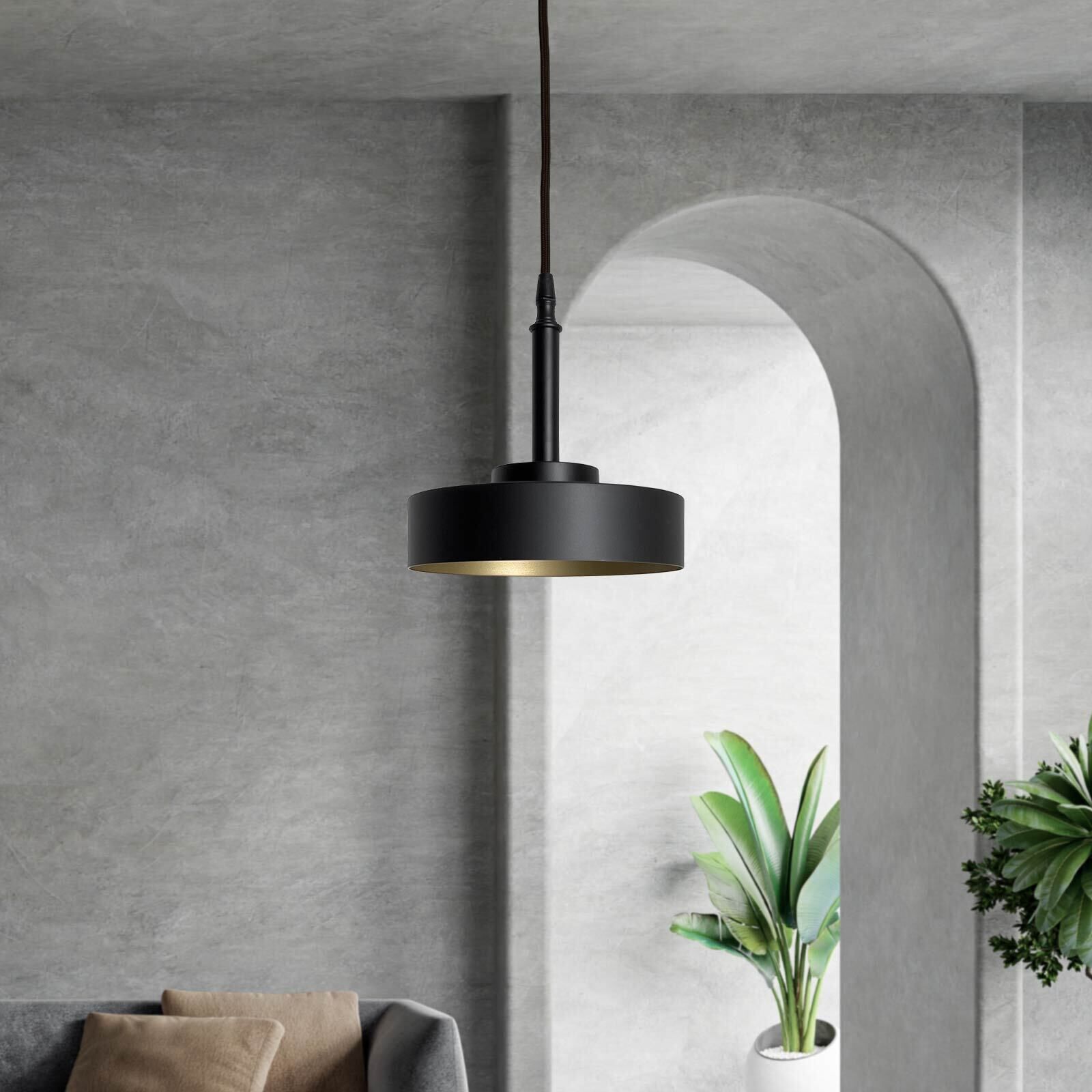 Suspension ronde noir mat or E27 D : 20 cm