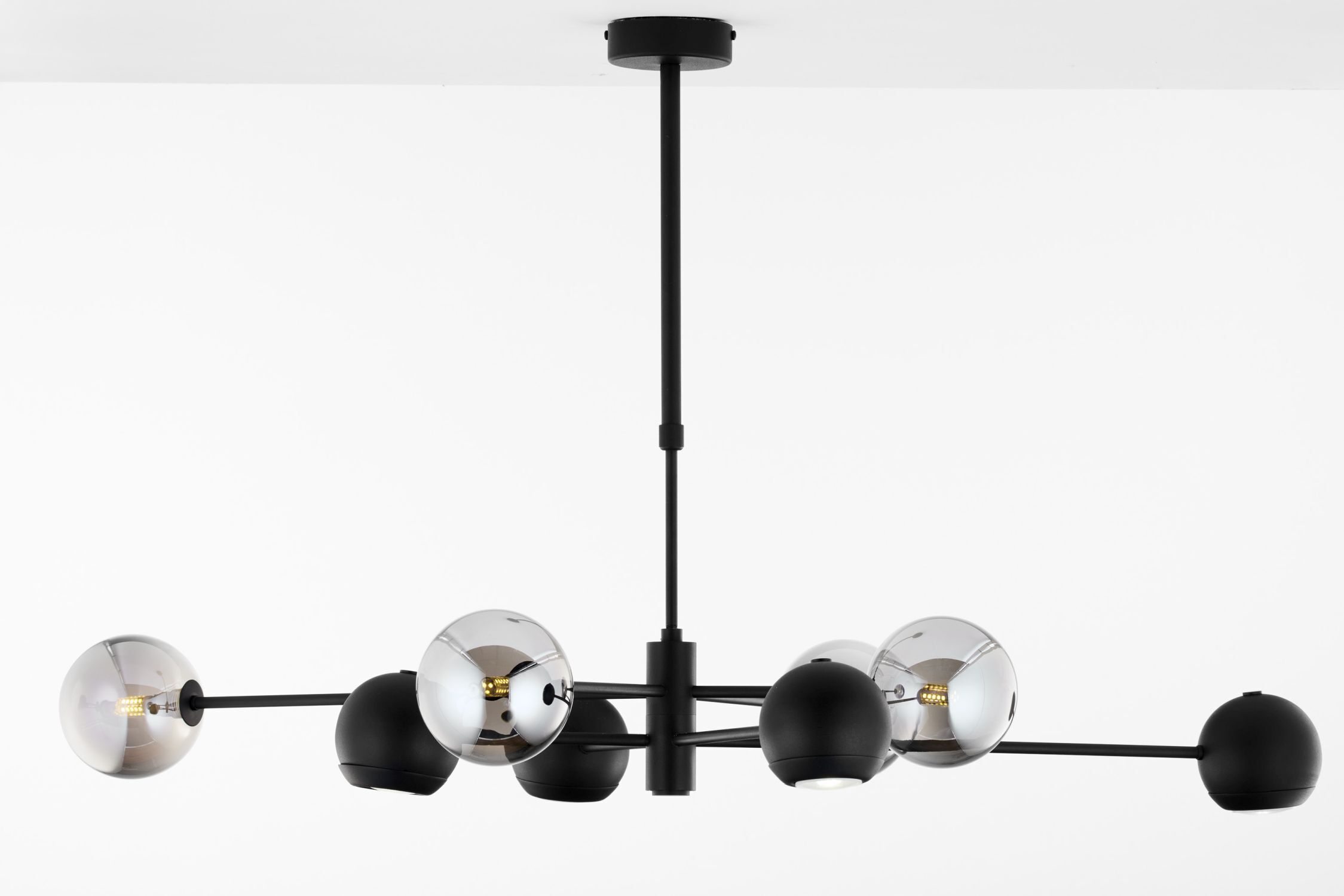 Plafonnier métal verre 100 cm noir chrome 8 flammes