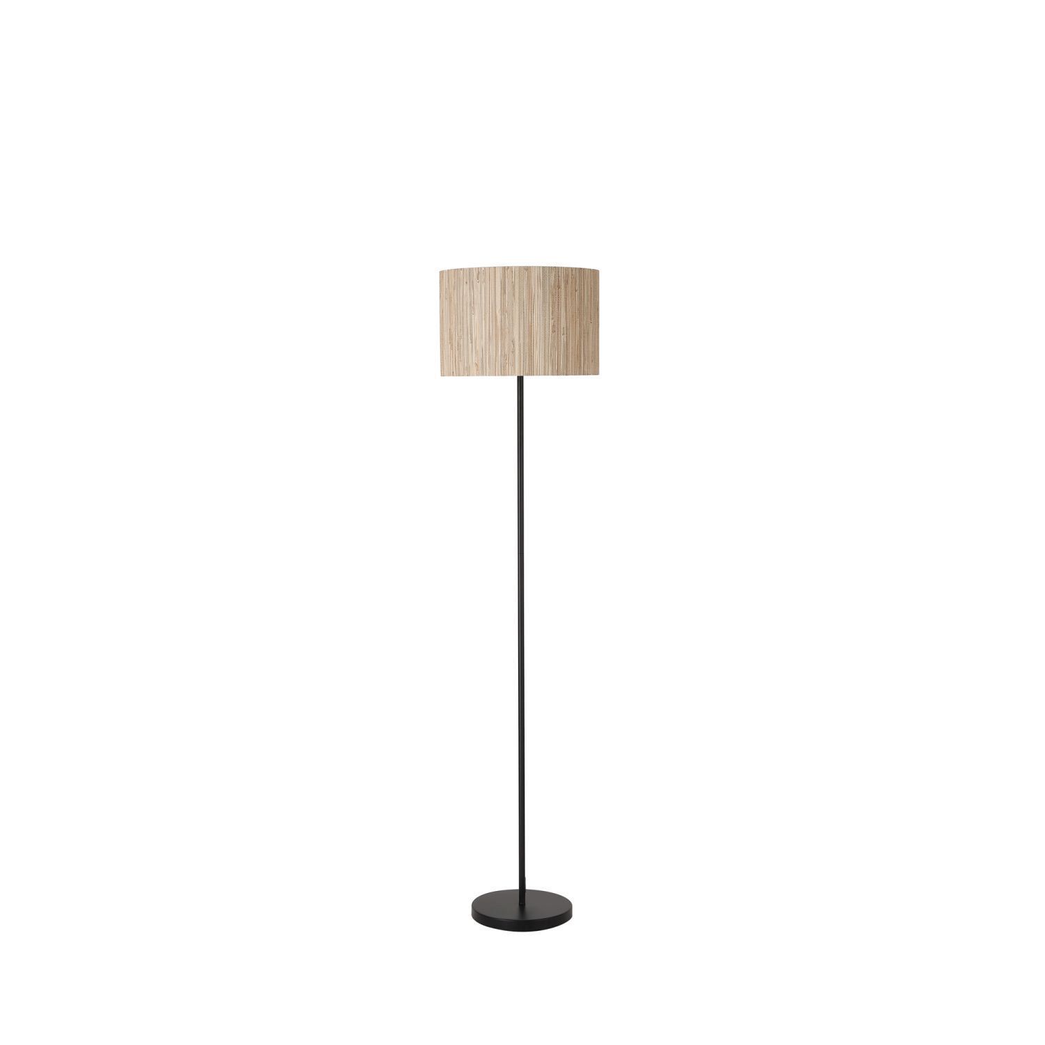 Lampadaire rond bambou métal E27 159 cm noir naturel