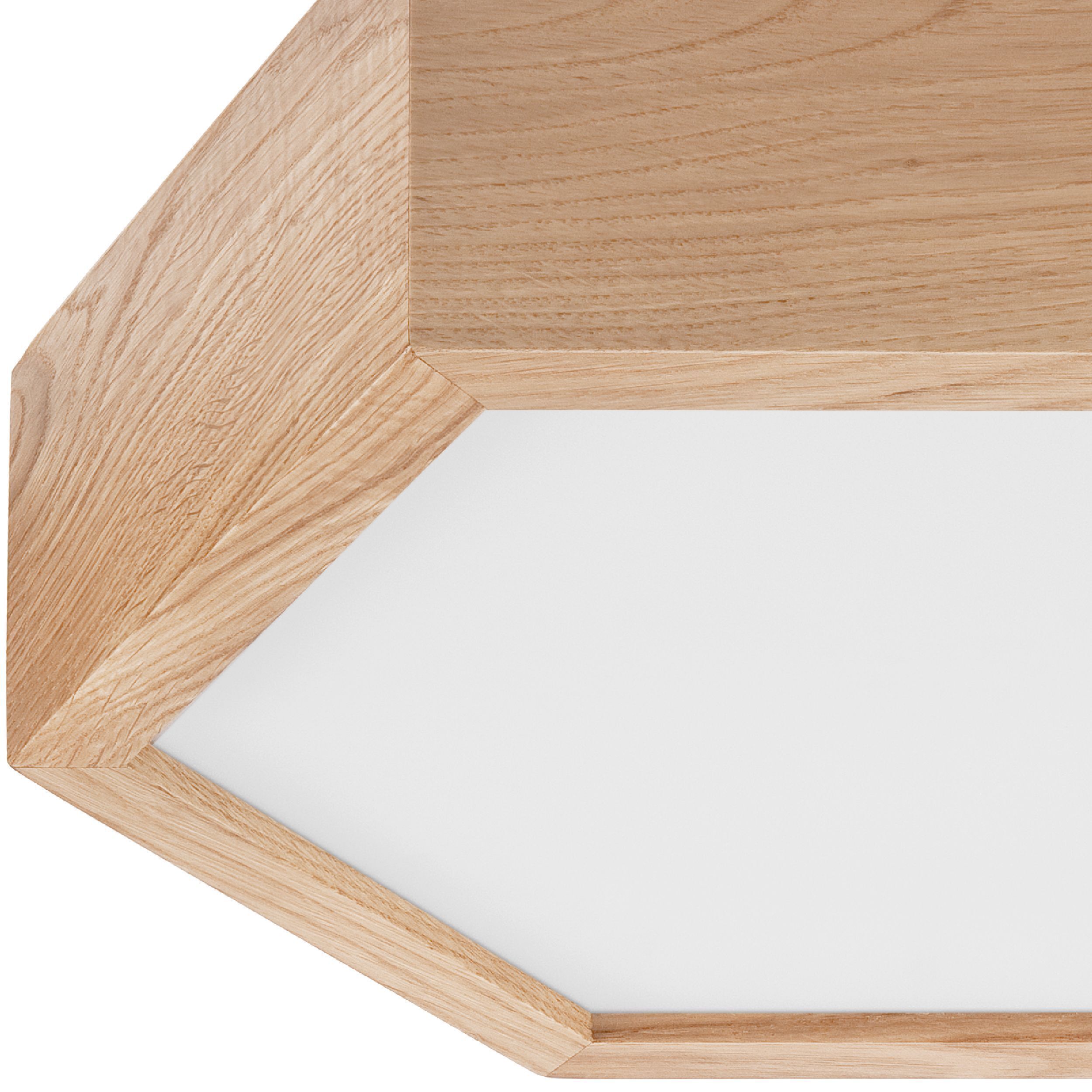 Plafonnier bois verre hexagonal E27 32 cm de large Salon