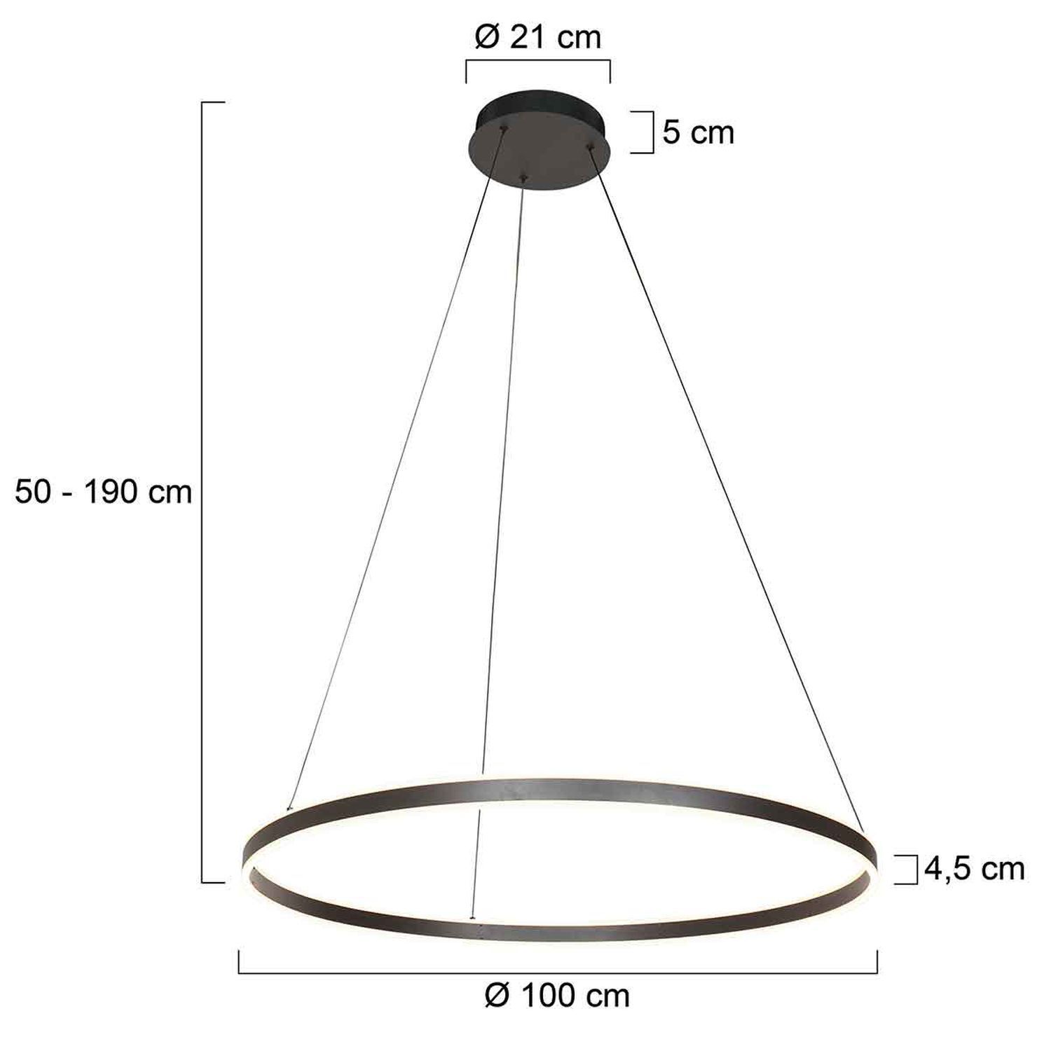 Grande lampe LED suspendue Noir Ø100 cm 80 W 2700 K