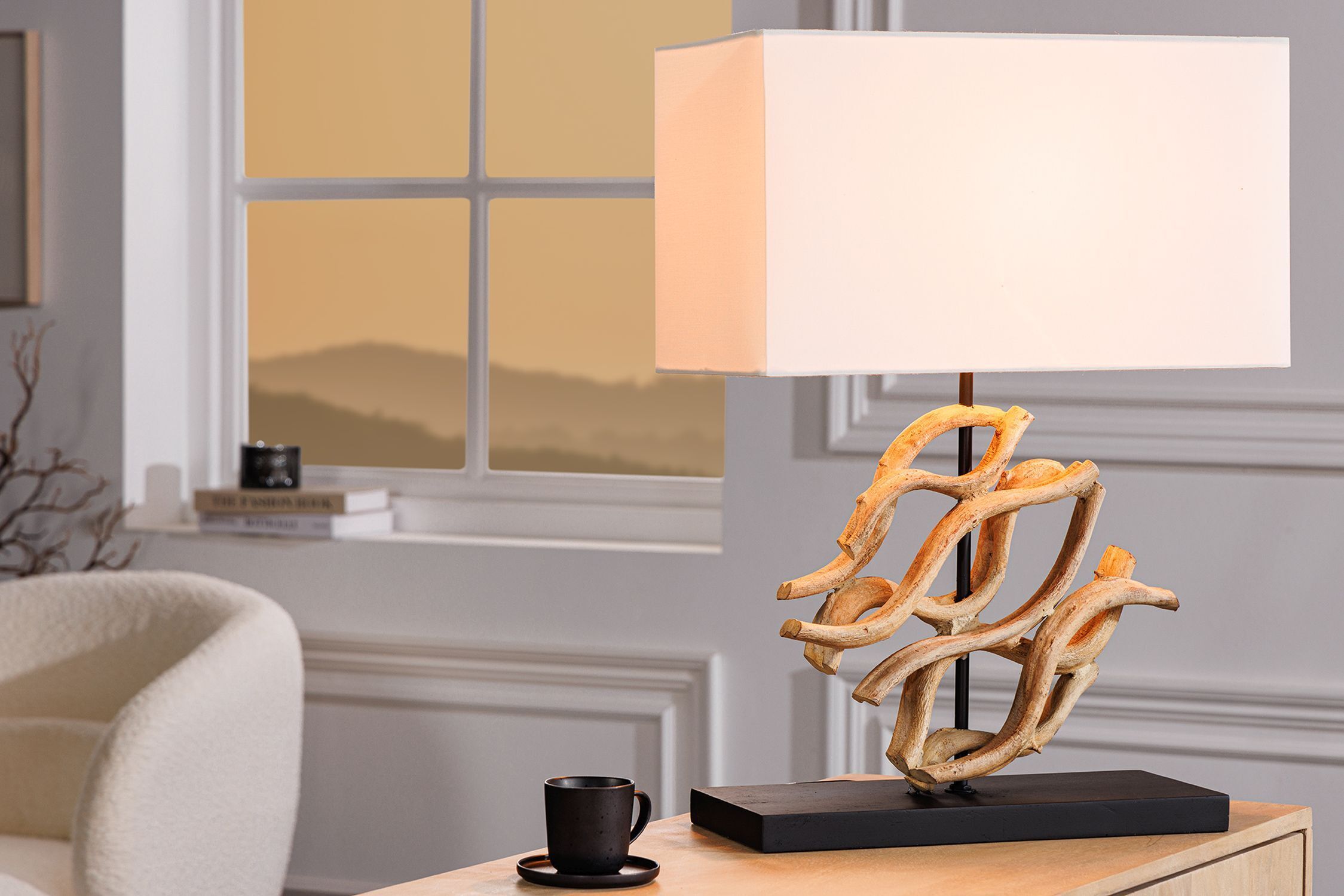 Lampe de table bois tissu anti-éblouissement E27 H:57 cm Lampe de lecture