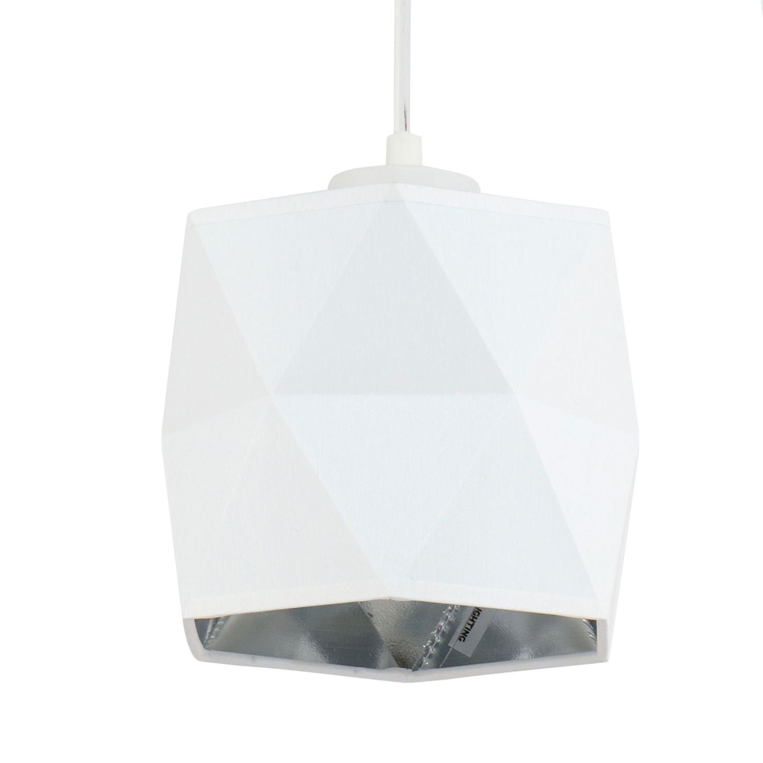 Lampe à suspendre métal tissu E27 en blanc argenté Lampe