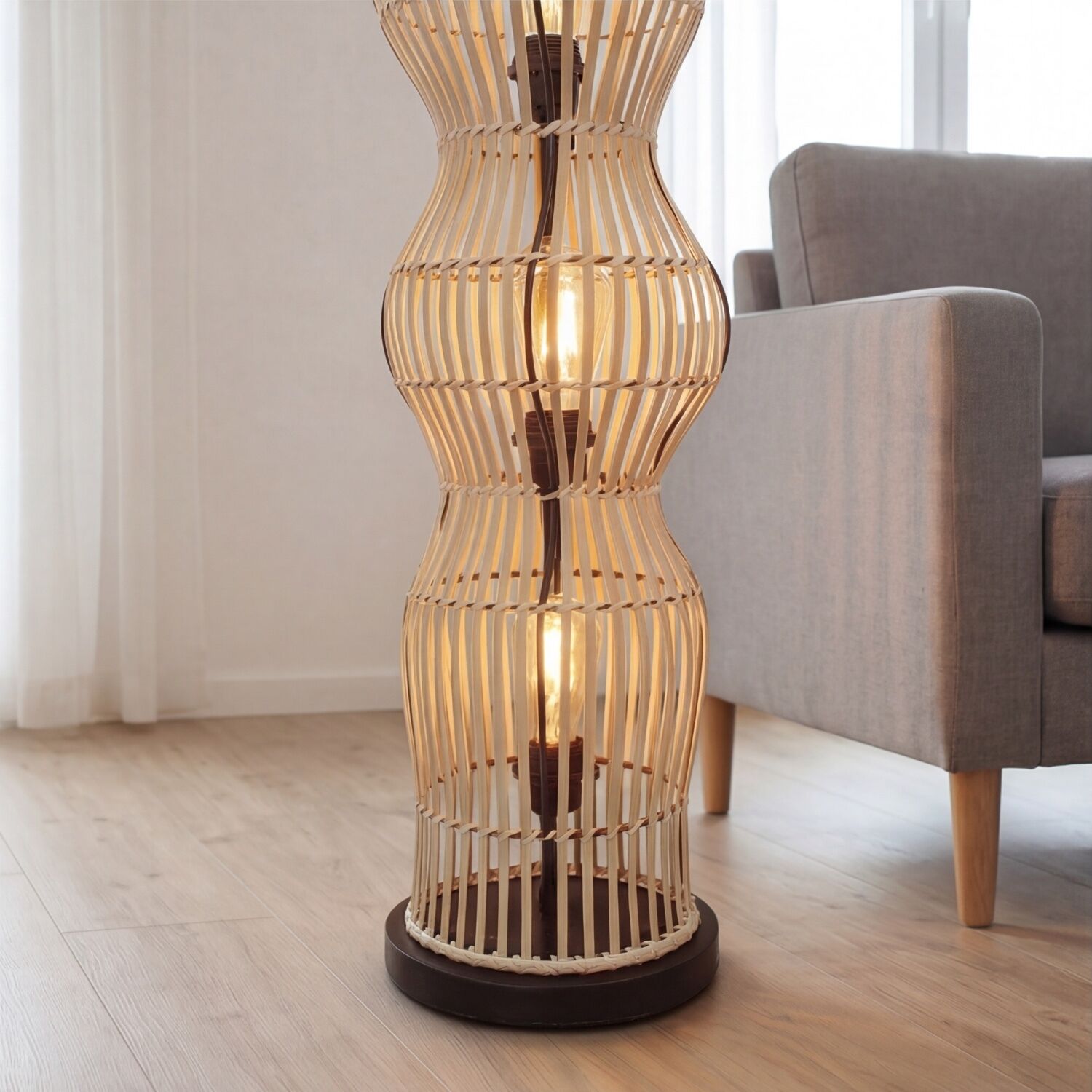 Kleine Stehlampe Bambus Natur 111 cm E27 Skandinavisch Lampenfuß, Stehlampe, Holzstablampe, Rattanlampe, Scandinavischer Stil