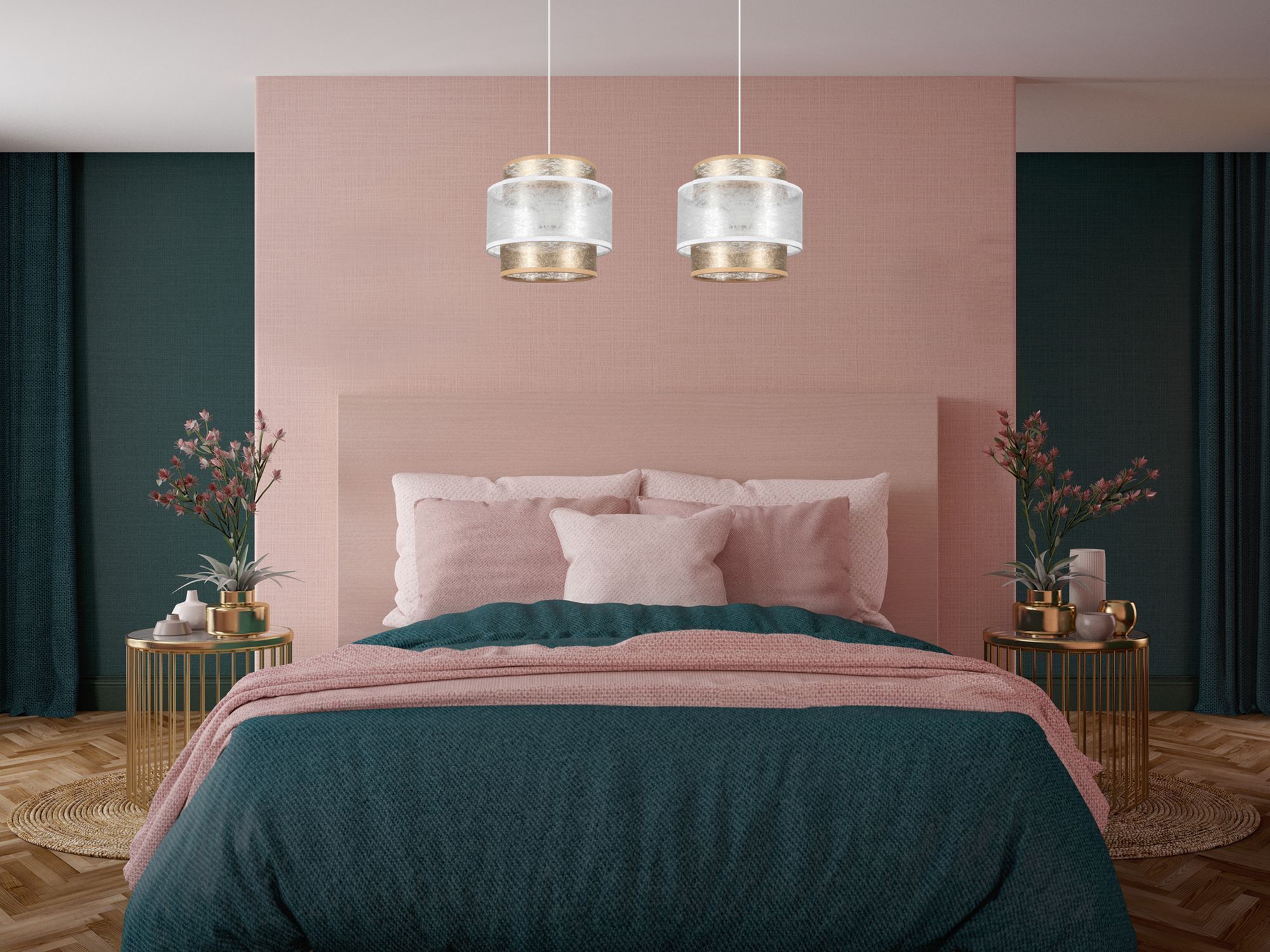 Schlafzimmer, Hintergrund, Rosa, Petrol, Leuchten