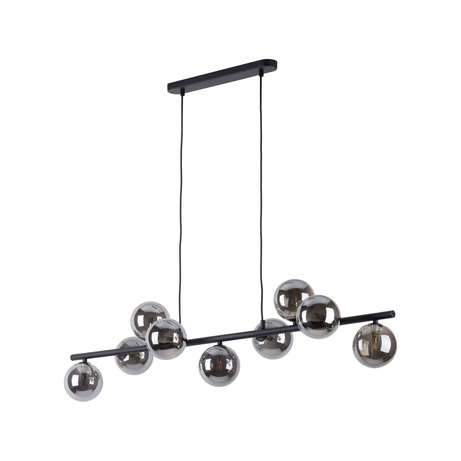 pendant light, globe bulbs, schwarzer Stange, hängendes Licht, moderner Kronleuchter