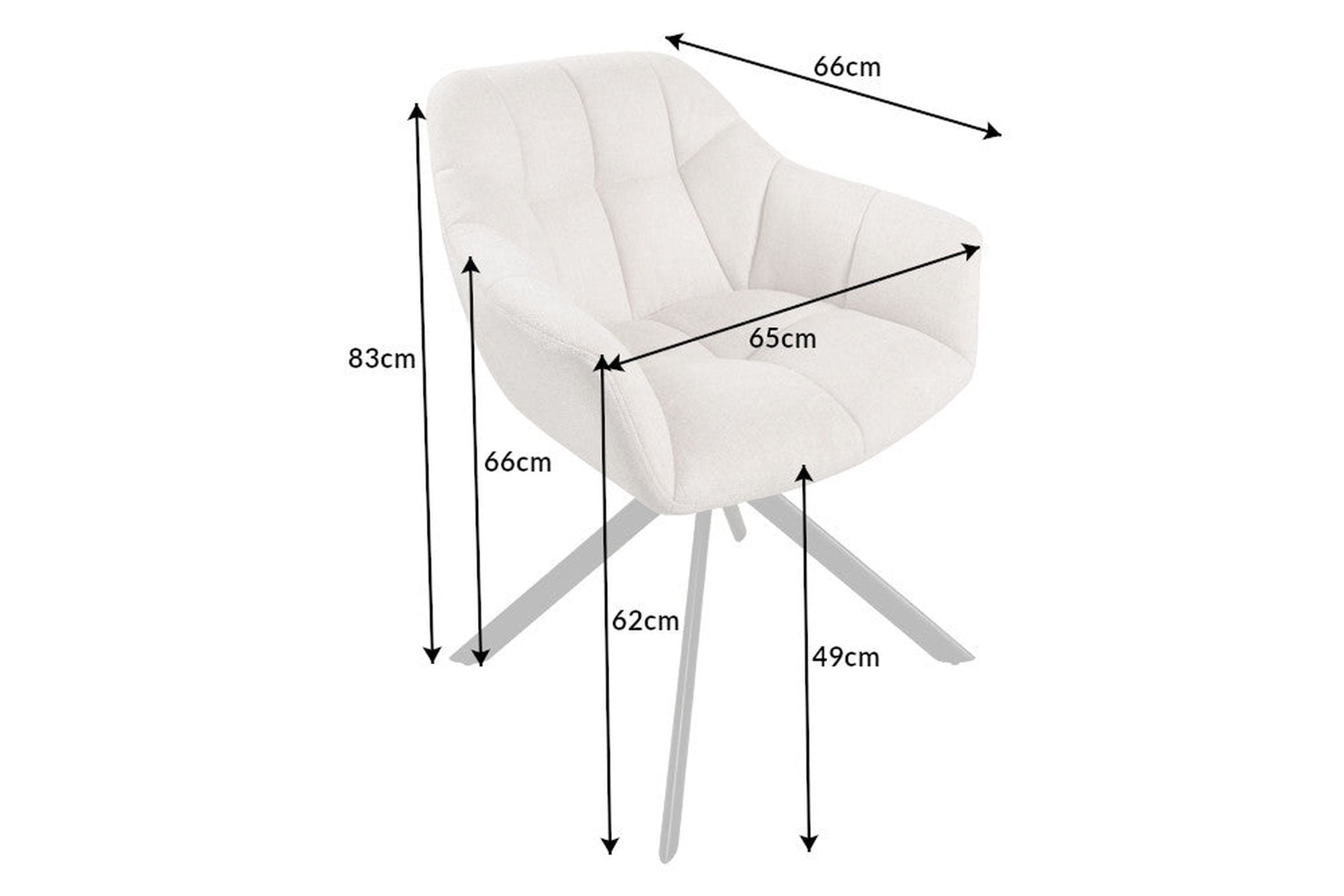 Chaise de bureau sans roulettes Crème Beige Noir Tissu Métal Rétro Moebel, Stuhl