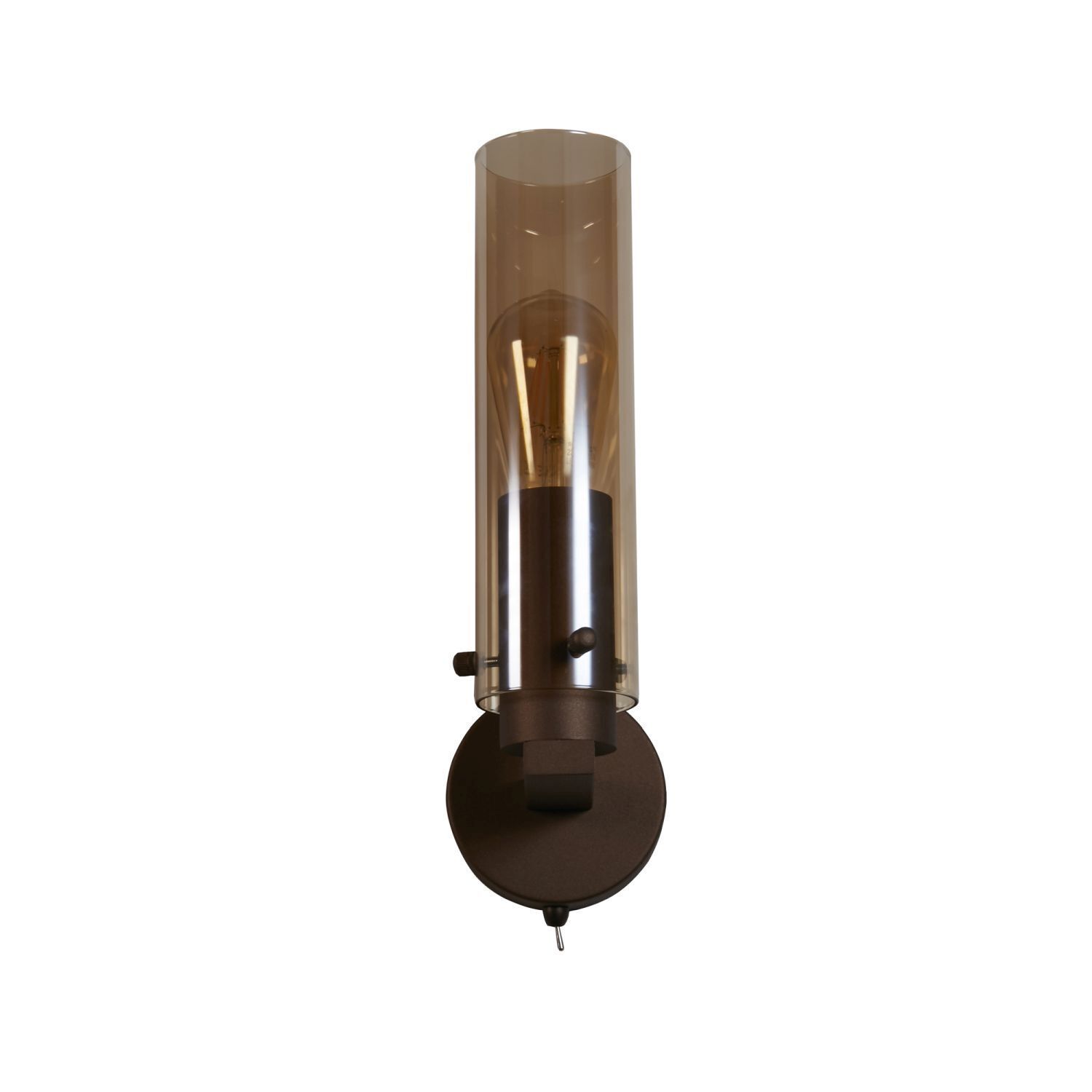 Wandlampe mit Schalter Metall Glas E27 Mokka Bernstein Wandleuchte, Wandlampe, Bronzefarben, Glaskörper, Birnenförmig
